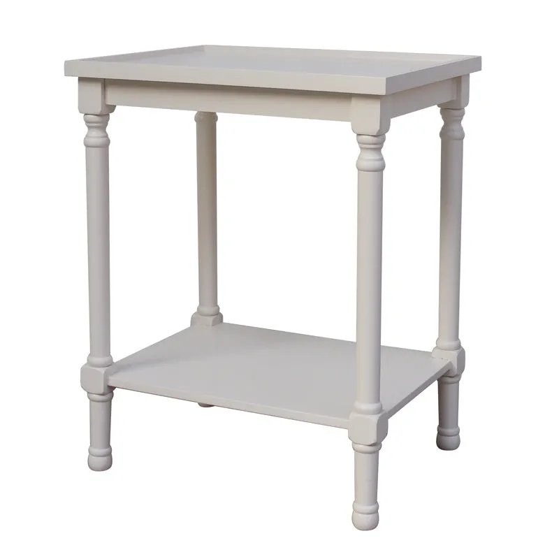 Cyrus Tray Top Bedside Table / Side Table  Rectangle - French Country Chic in Pearl White