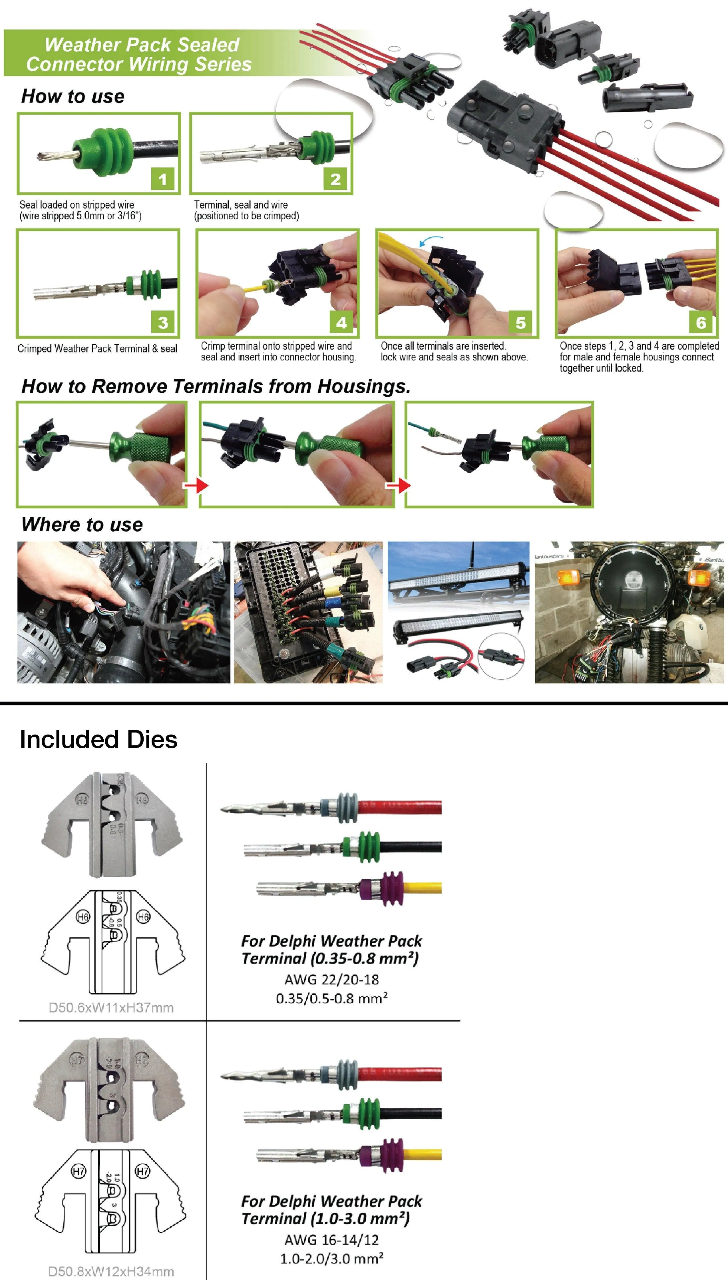 Delphi Weather Pack Connector Terminal Ratcheting Crimping Tool- Includes 2 Dies