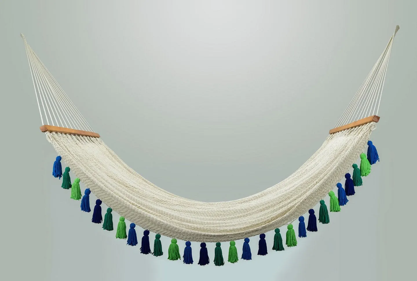 Deluxe Natural Cotton Hammock With Rainforest Inspired Tassels (Wooden Bar)