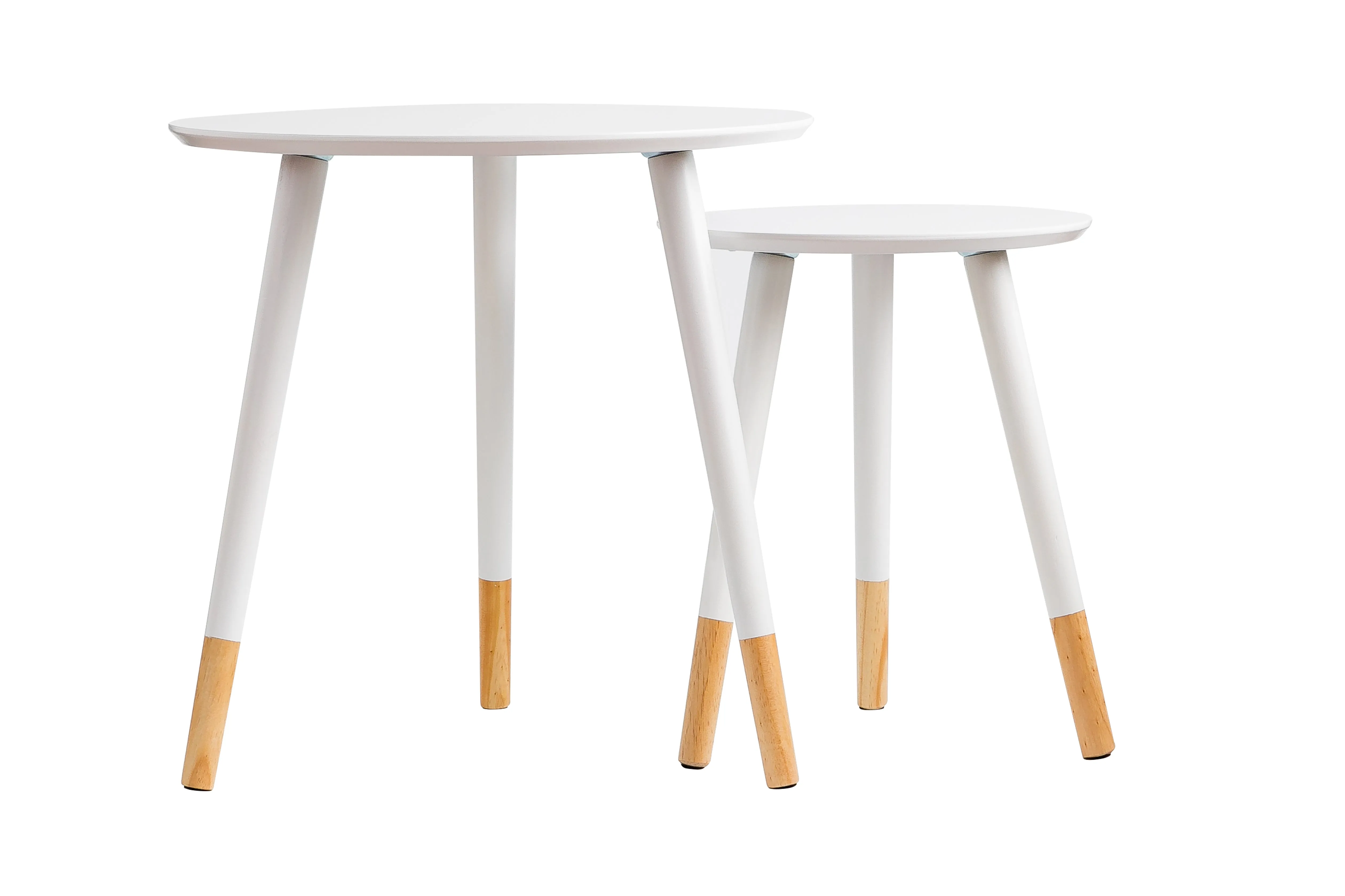 Dina Set of 2 Round Nesting Tables, Side Tables, Occasional Tables,White