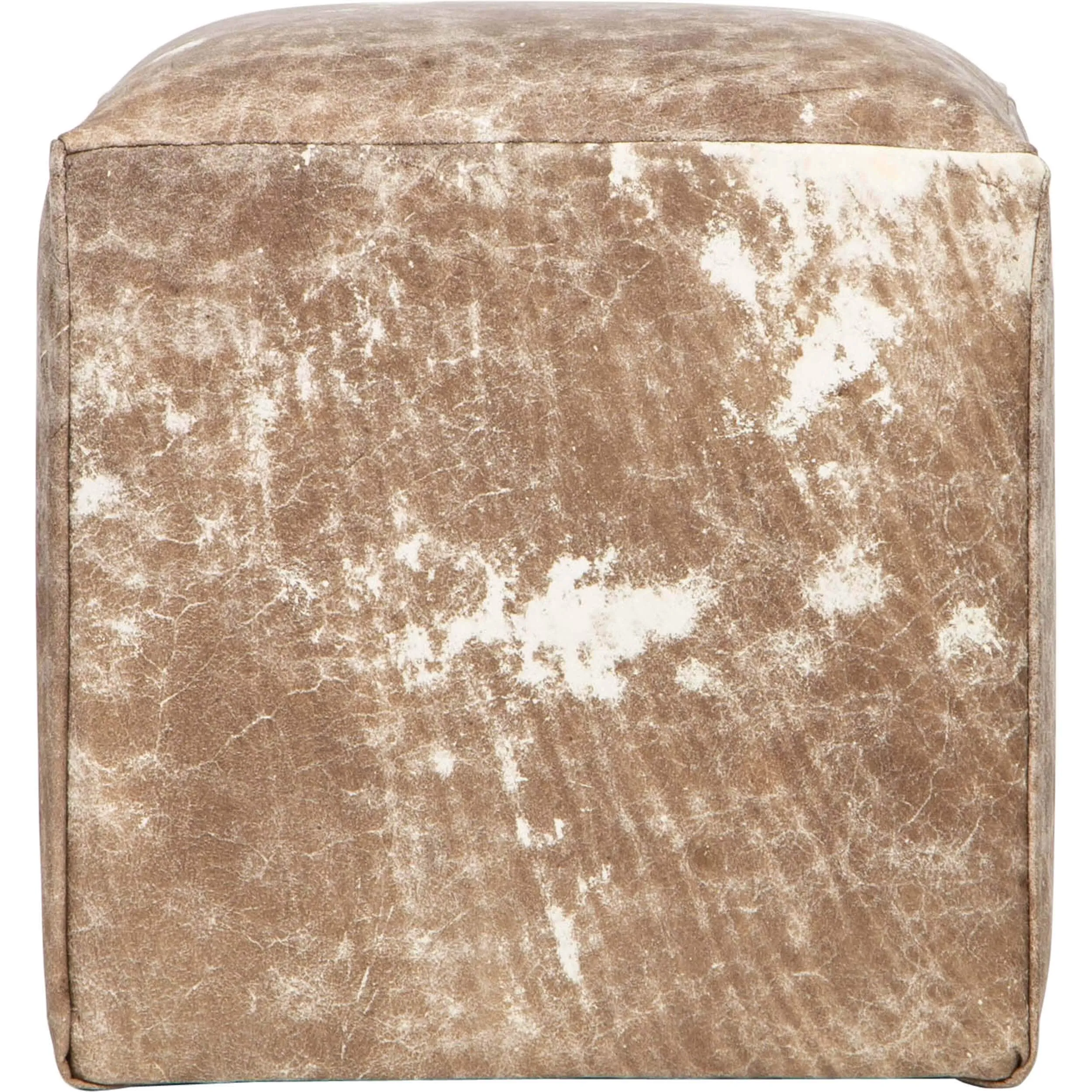 Distressed Leather Pouf, Dark