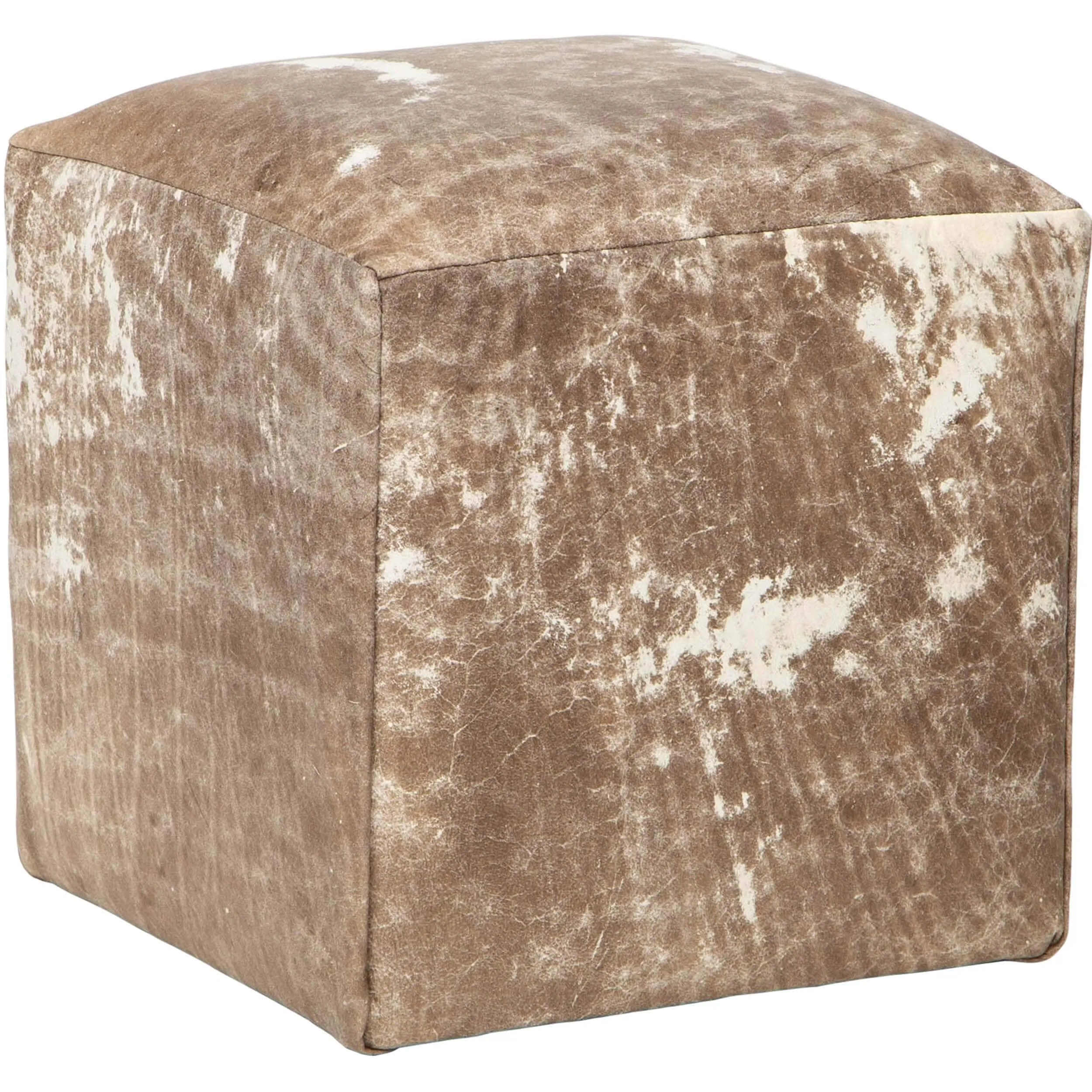 Distressed Leather Pouf, Dark