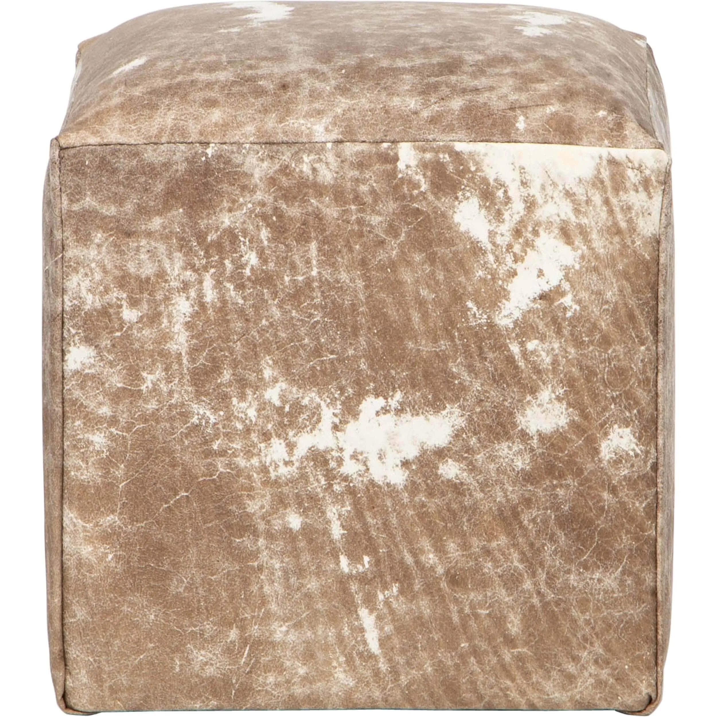 Distressed Leather Pouf, Dark