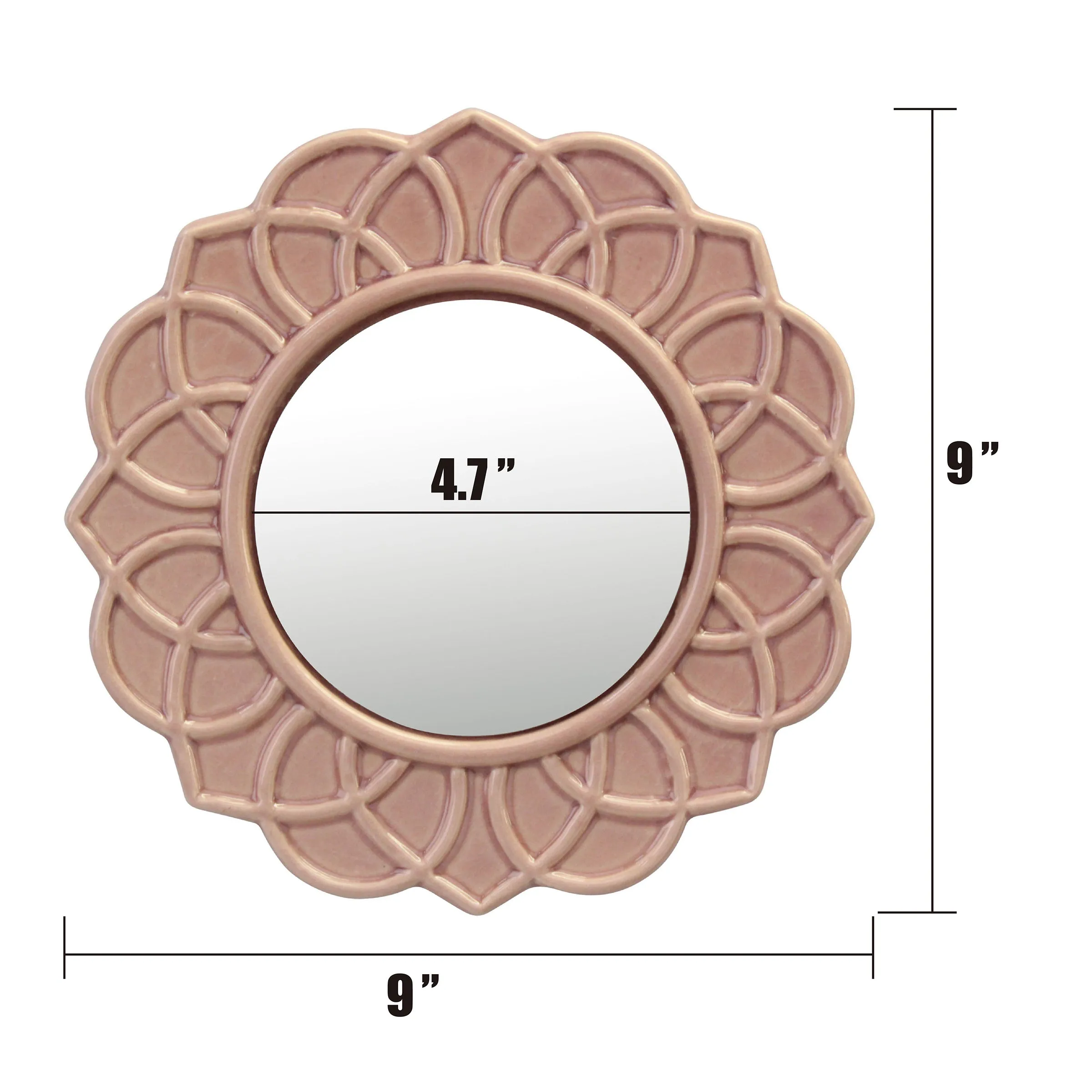 Dusty Rose Ceramic Circular Mirror - 5 Inch (WS)