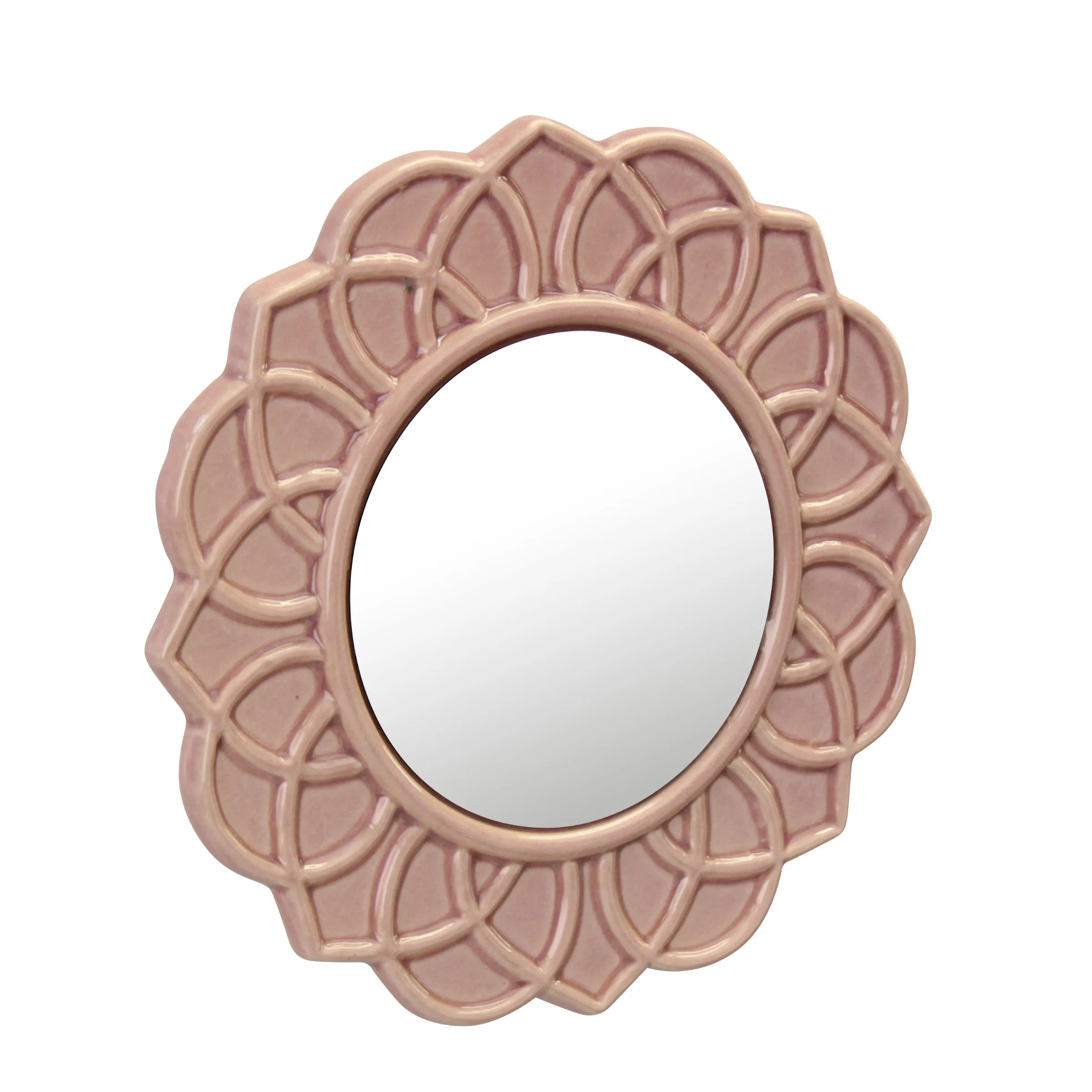 Dusty Rose Ceramic Circular Mirror - 5 Inch (WS)