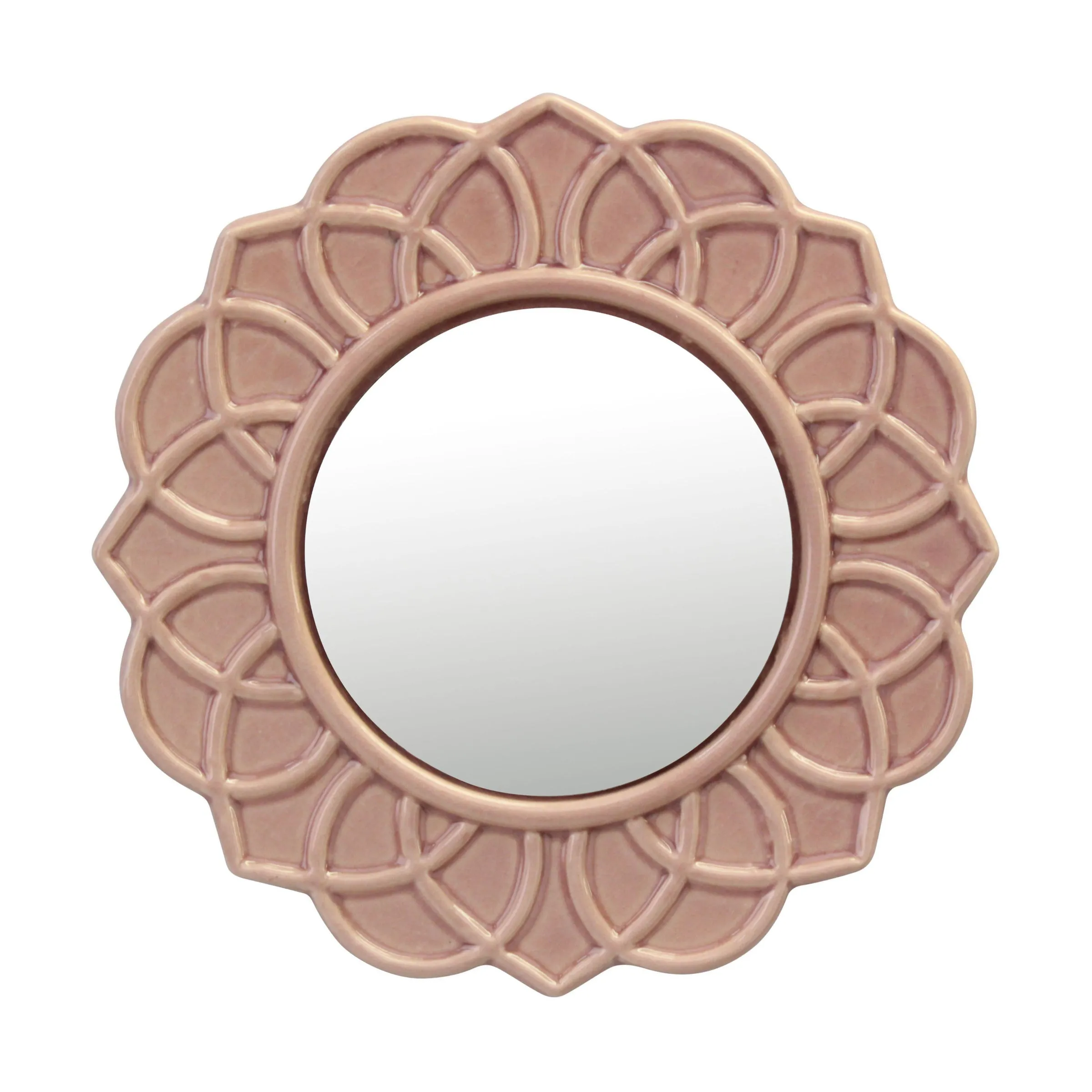 Dusty Rose Ceramic Circular Mirror - 5 Inch (WS)