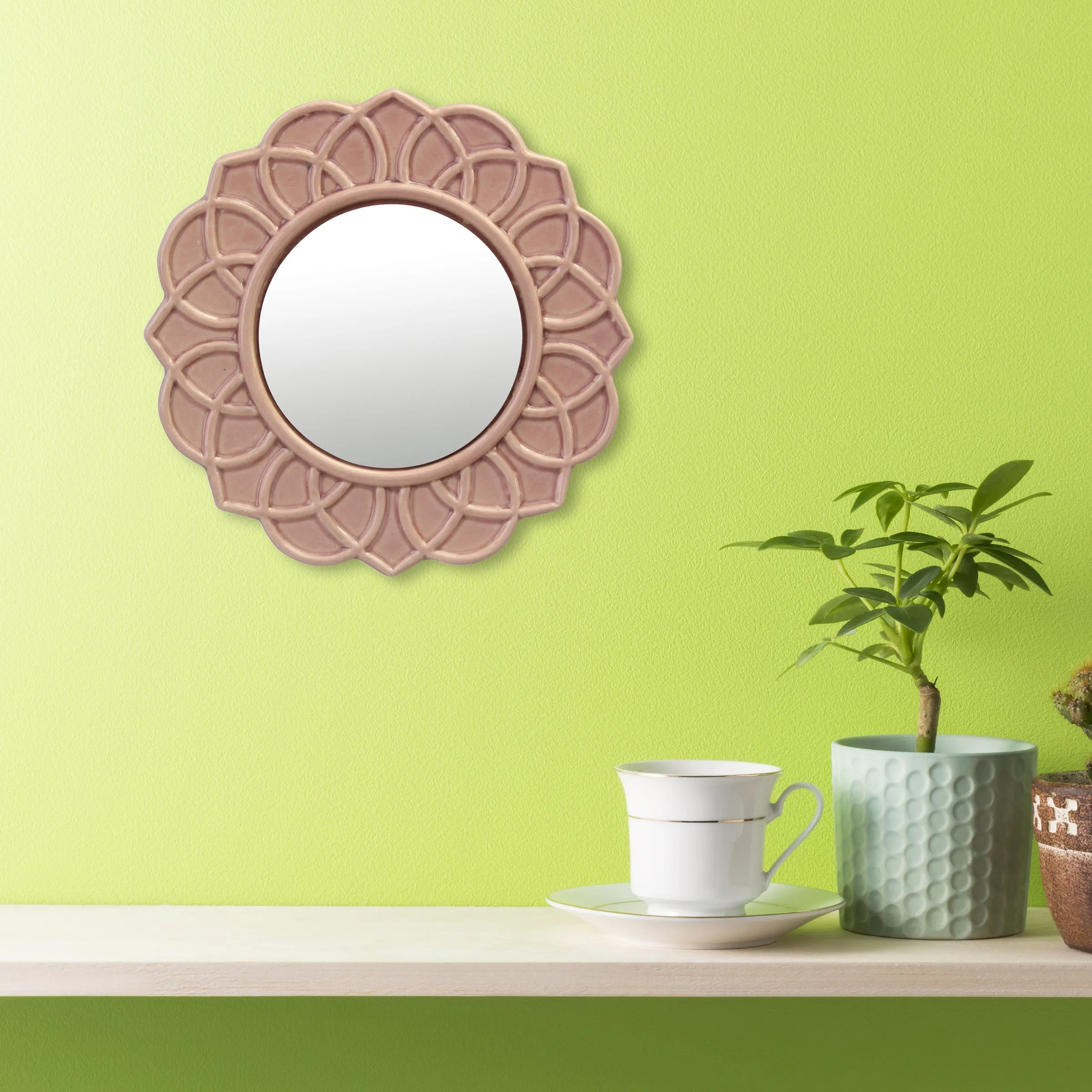 Dusty Rose Ceramic Circular Mirror - 5 Inch (WS)