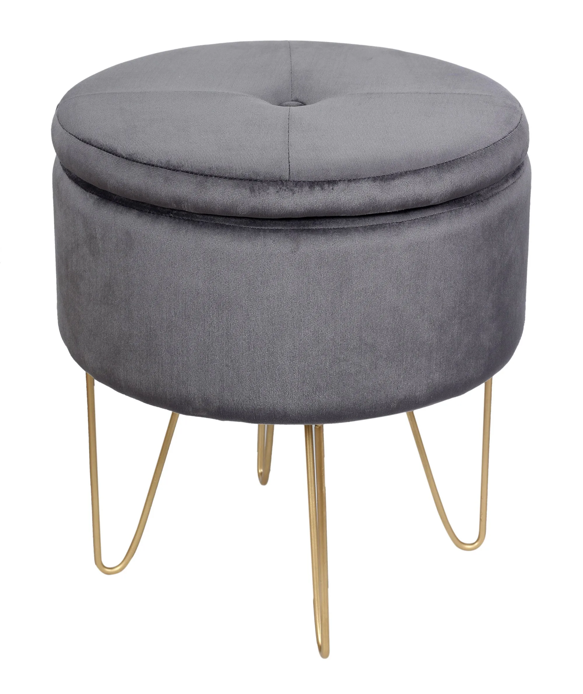 Elenore Grey and Gold Storage Stool with Hairpin Legs