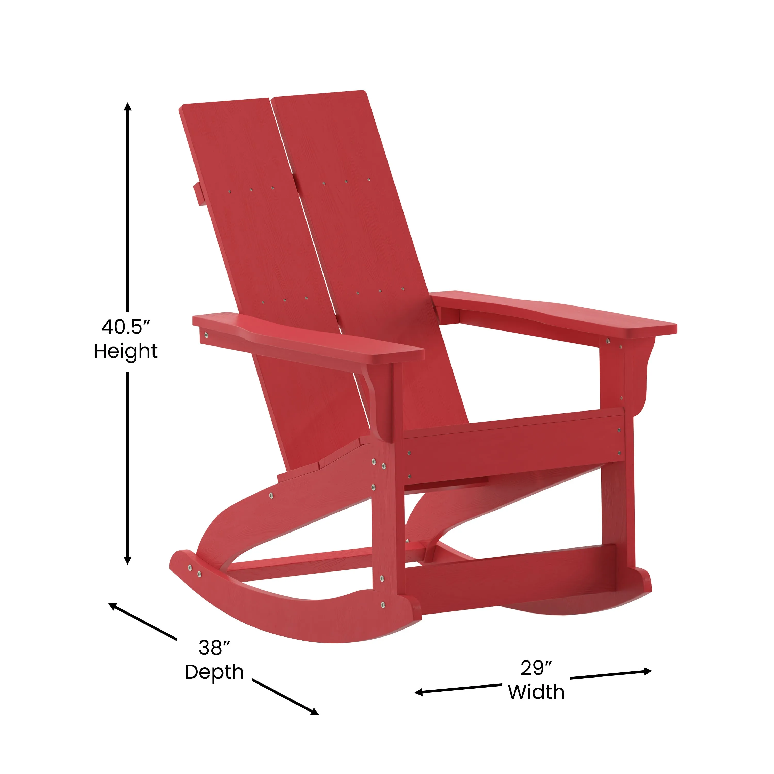 Finn Modern Commercial Grade All-Weather 2-Slat Poly Resin Wood Rocking Adirondack Chair with Rust Resistant Stainless Steel Hardware