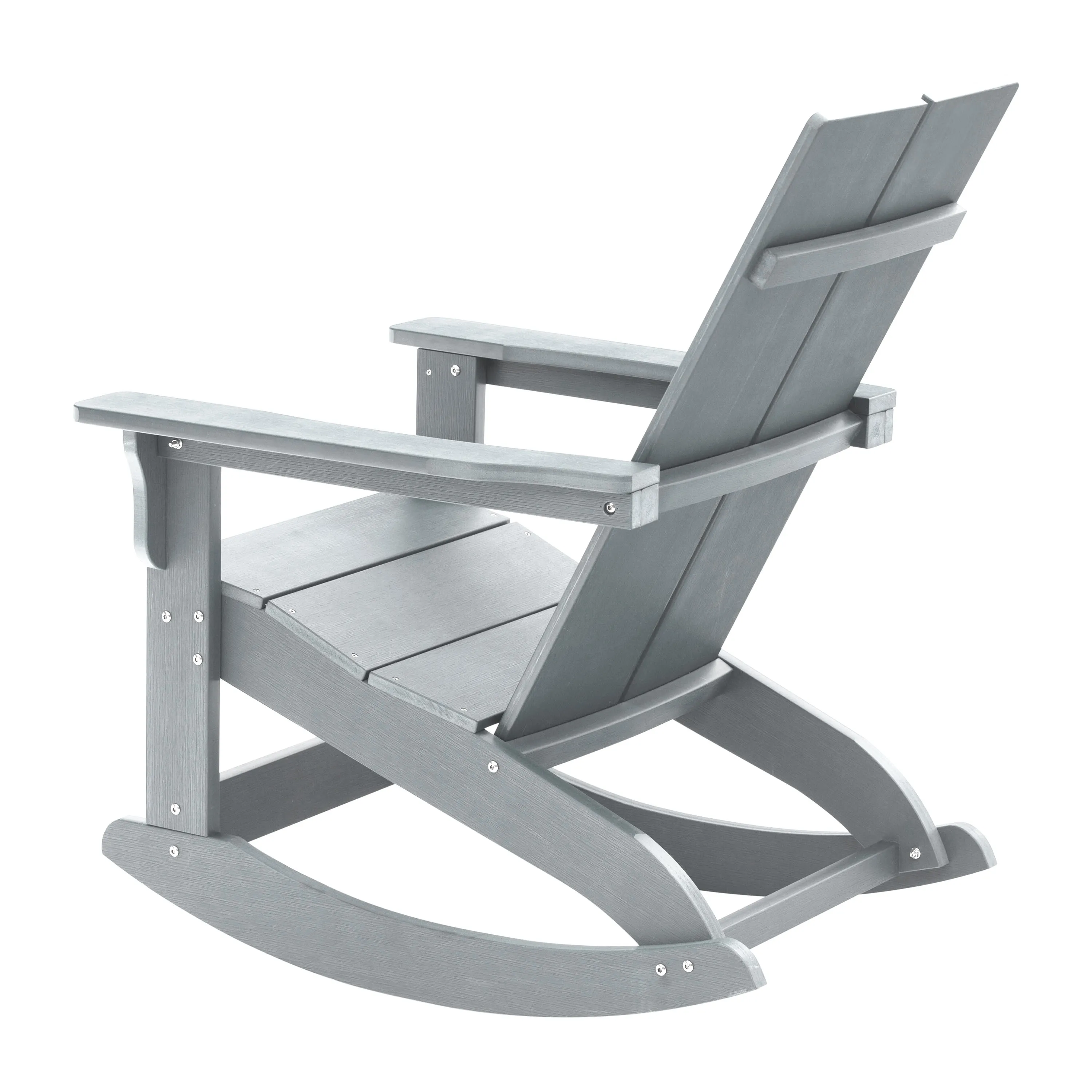 Finn Modern Commercial Grade All-Weather 2-Slat Poly Resin Wood Rocking Adirondack Chair with Rust Resistant Stainless Steel Hardware