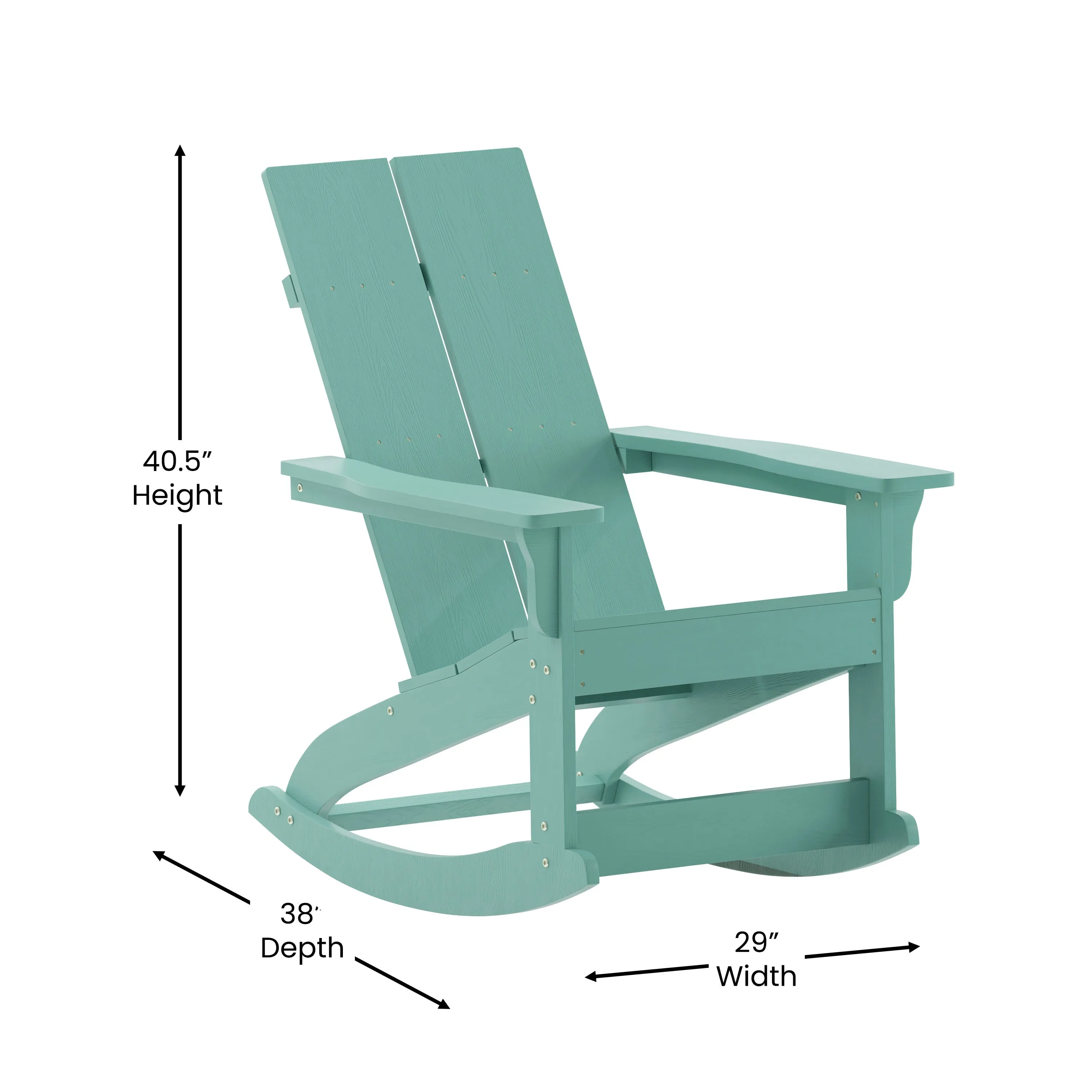 Finn Modern Commercial Grade All-Weather 2-Slat Poly Resin Wood Rocking Adirondack Chair with Rust Resistant Stainless Steel Hardware