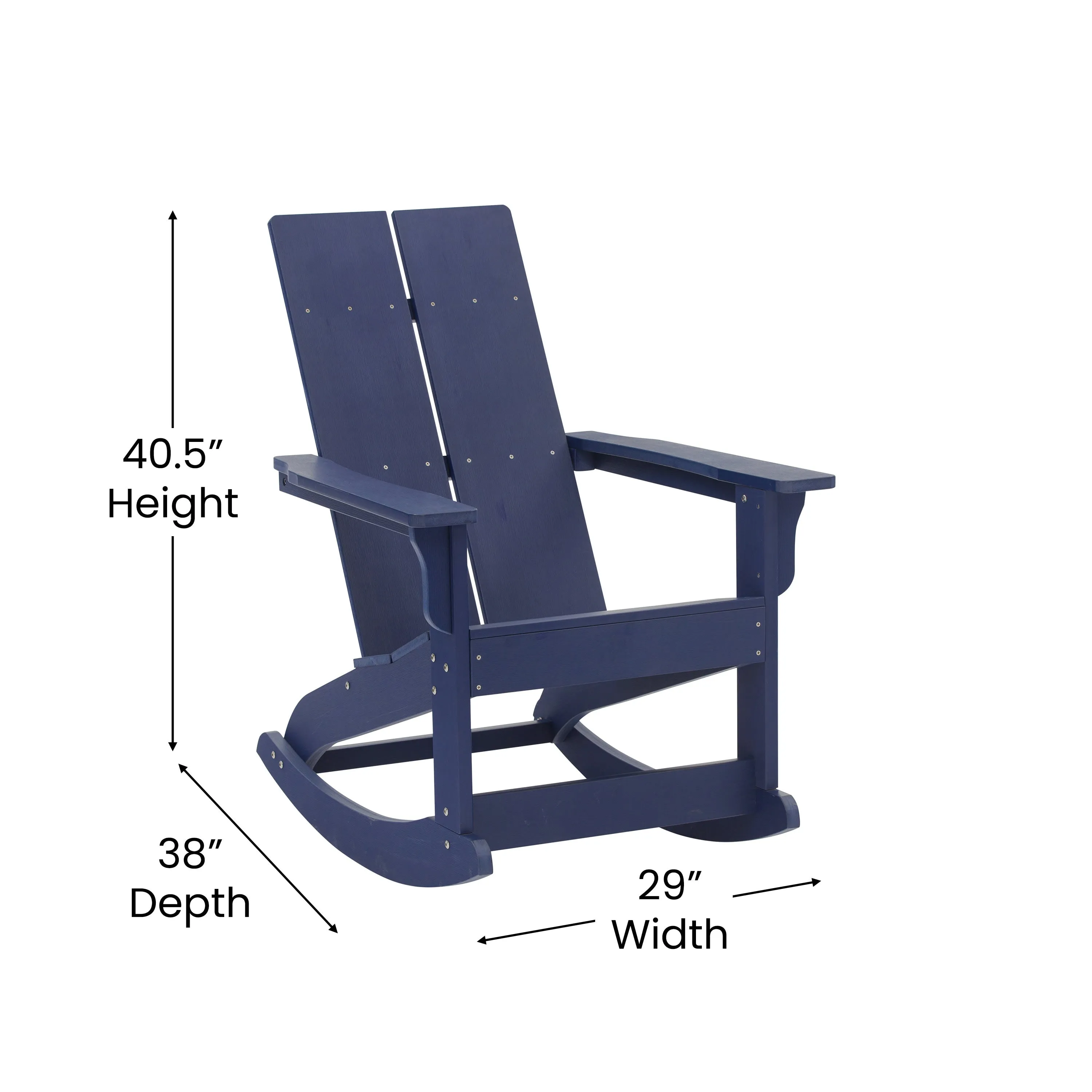 Finn Modern Commercial Grade All-Weather 2-Slat Poly Resin Wood Rocking Adirondack Chair with Rust Resistant Stainless Steel Hardware