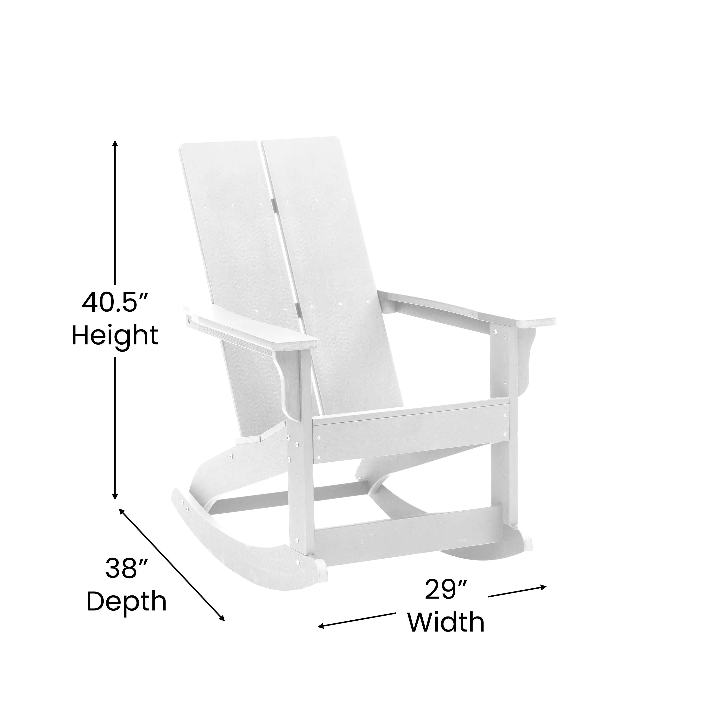 Finn Modern Commercial Grade All-Weather 2-Slat Poly Resin Wood Rocking Adirondack Chair with Rust Resistant Stainless Steel Hardware