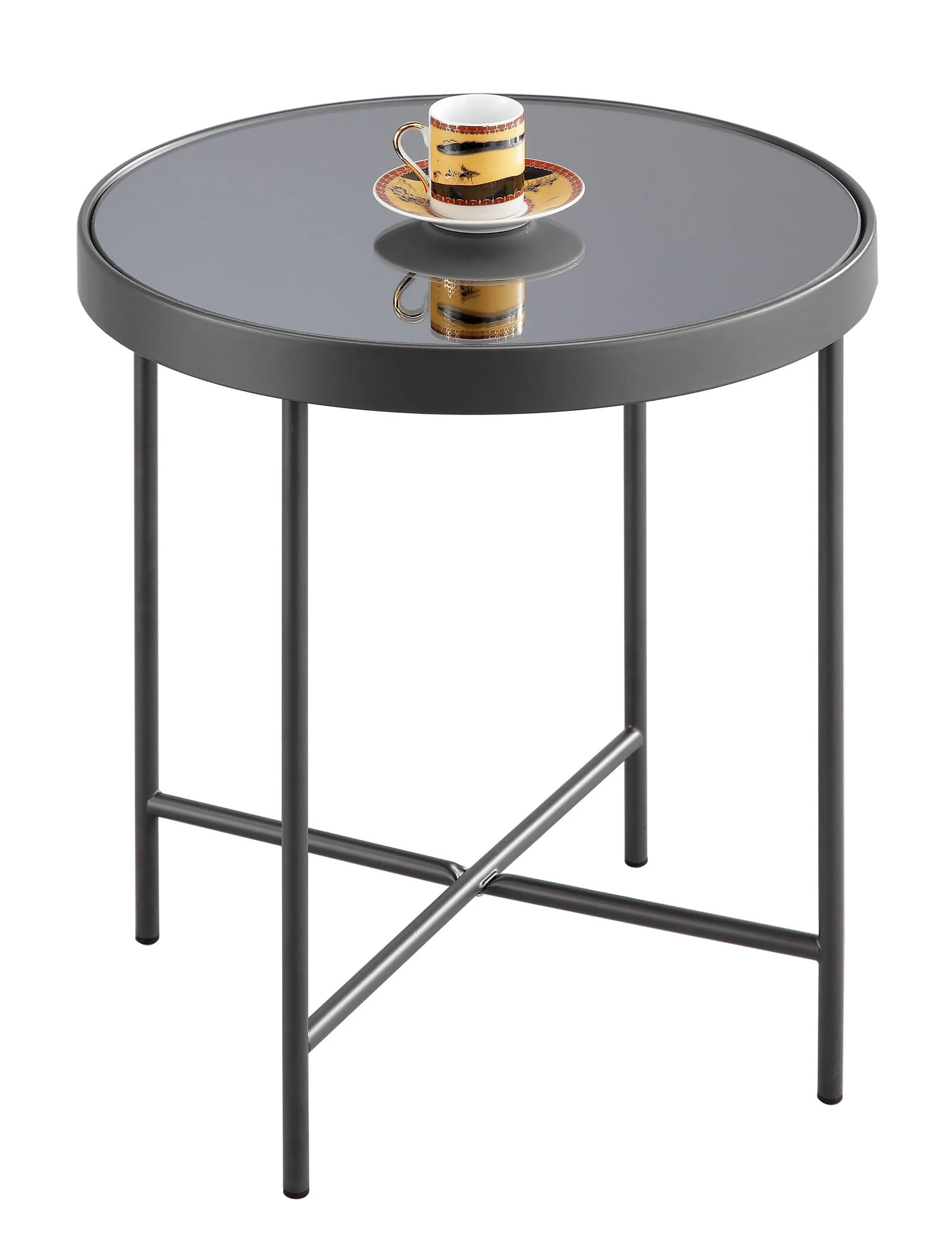 Fino Glass Round Side/End Table/Lamp Table (42.5 dia x 46cm, Anthracite/Grey Mirror)