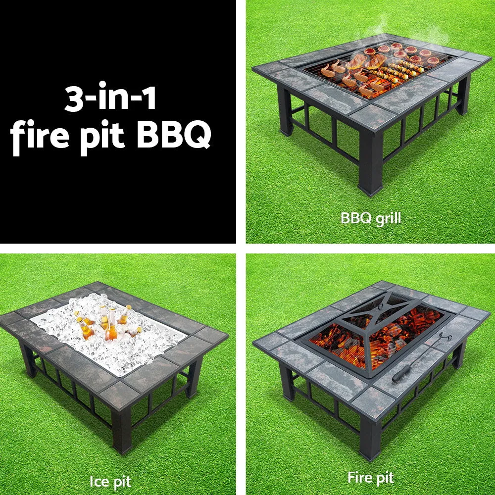 Fire Pit BBQ Grill Stove Table Ice Pits Patio Fireplace Heater 3 in 1