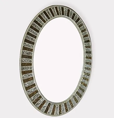 FRAMING MEMORIES Designer Venetian Multi Glass Beveled Oval Wall Mirror - ( 18 X 24 Inches, Multi-Color)