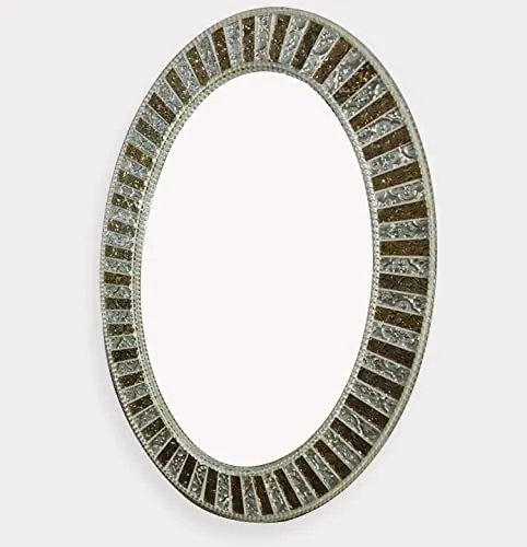 FRAMING MEMORIES Designer Venetian Multi Glass Beveled Oval Wall Mirror - ( 18 X 24 Inches, Multi-Color)