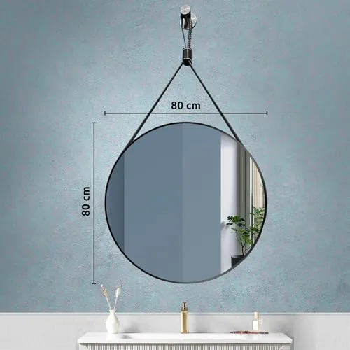 Fuao Premium HD Mirror for Walls - Bathroom, Living Room, Foyer | Mirror with 100% Silver Coating and 3D Beveled, Anodized Aluminium Frame | Corrosion and Tarnish Free Black-80CM