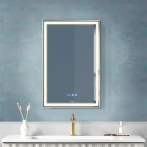 Fuao Premium HD Smart Mirror for Walls with Anti-Fog Function, Time-Temperature Display and Adjustable Brightness 3-Tone LED Lighting| 100% Silver Coating, Anodized Aluminium Frame Silver-45 * 60CM