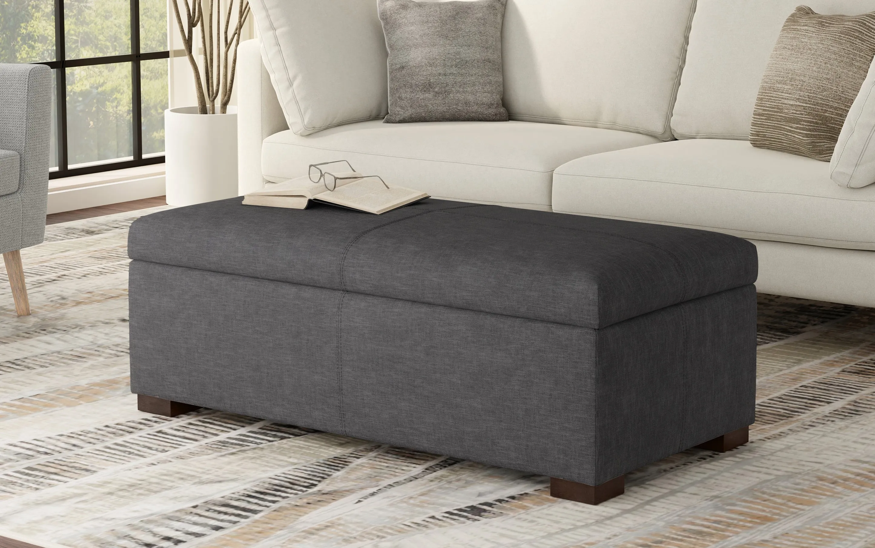 Gabbie Rectangular Storage Ottoman in Linen