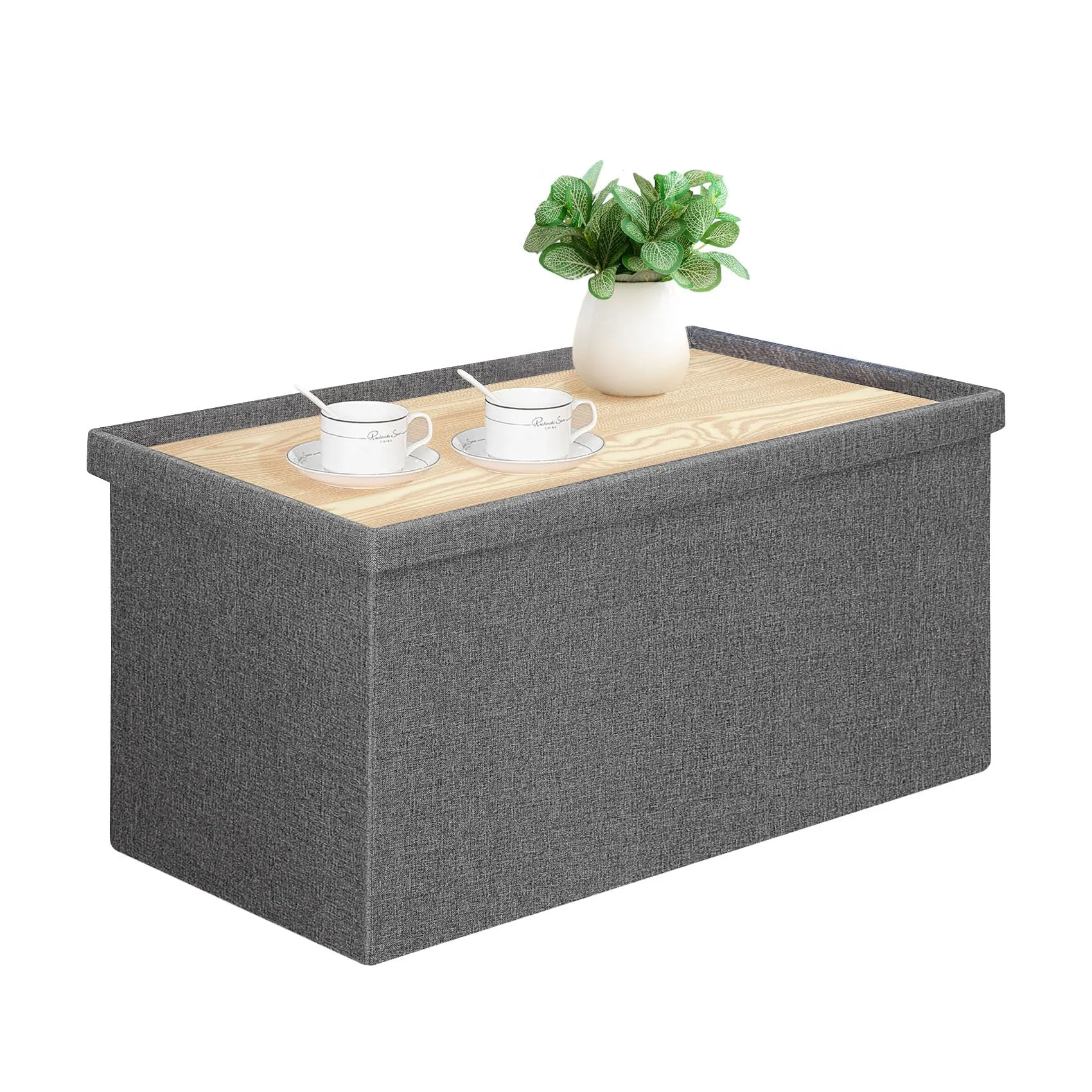 Generate 30 inches Folding Storage Ottoman Bench with Lid Tray,Coffee Table,Foot Rest, Ottoman Cube Chair Stool Storage Toy Chest for Living Room,Bedroom,Holds up to 550 lb (Grey), Large