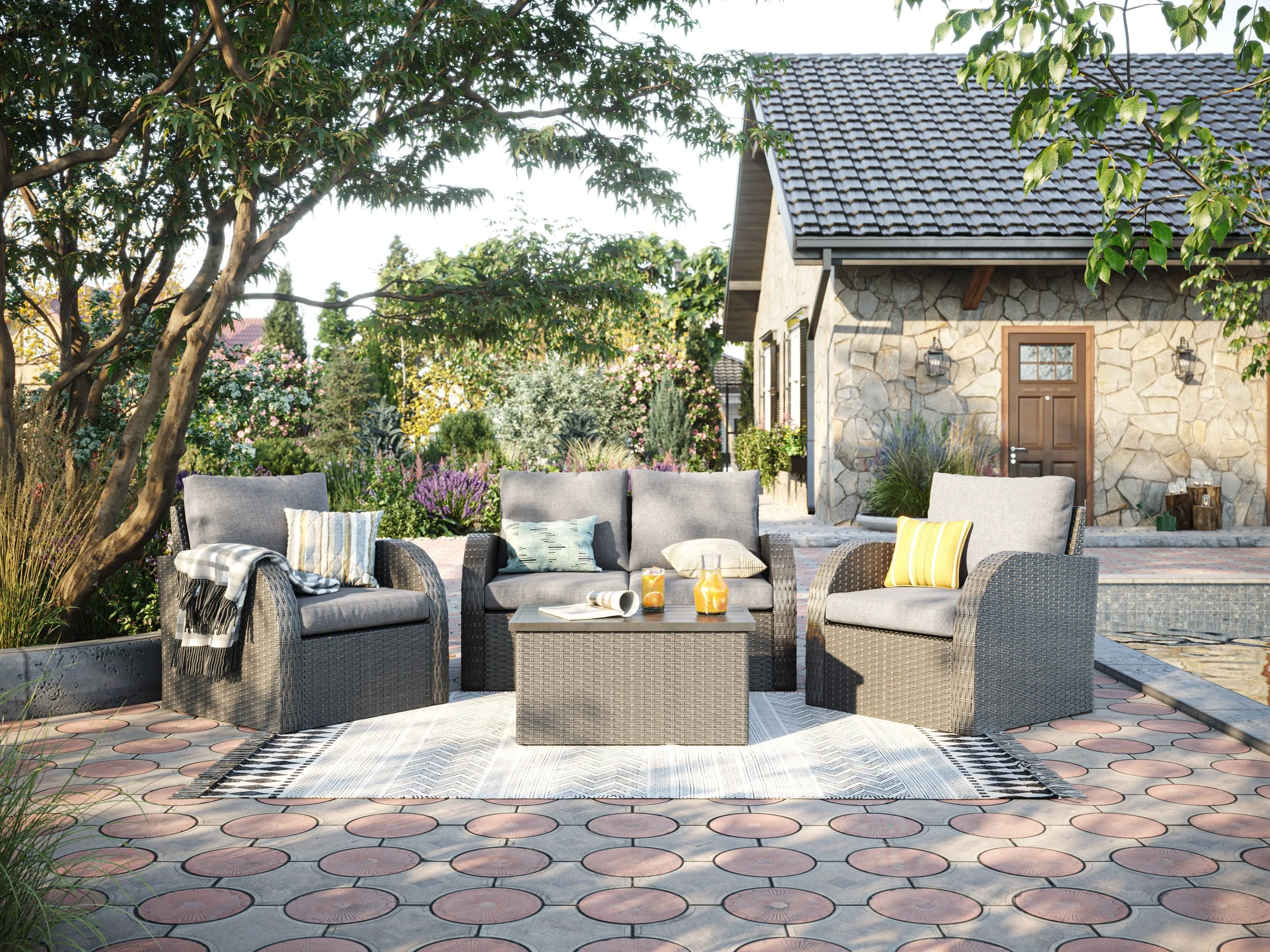 Grey Outdoor Loveseat 5pc Set