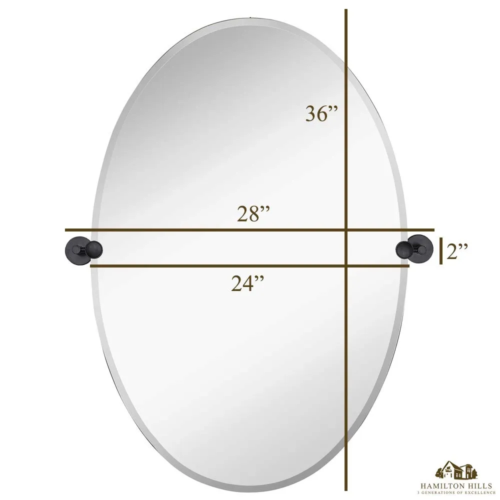 Hamilton Hills Large Pivot Oval Mirror with Brushed Chrome Wall Anchors | Silver Backed