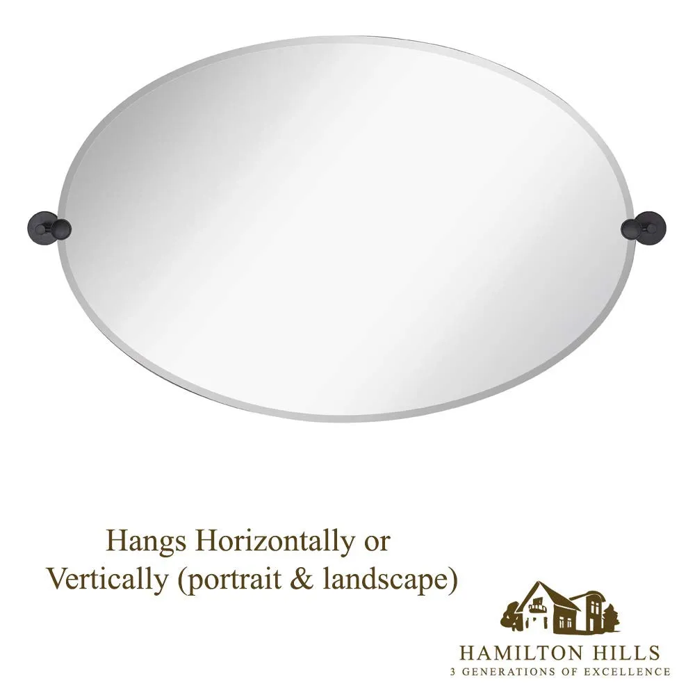 Hamilton Hills Large Pivot Oval Mirror with Brushed Chrome Wall Anchors | Silver Backed