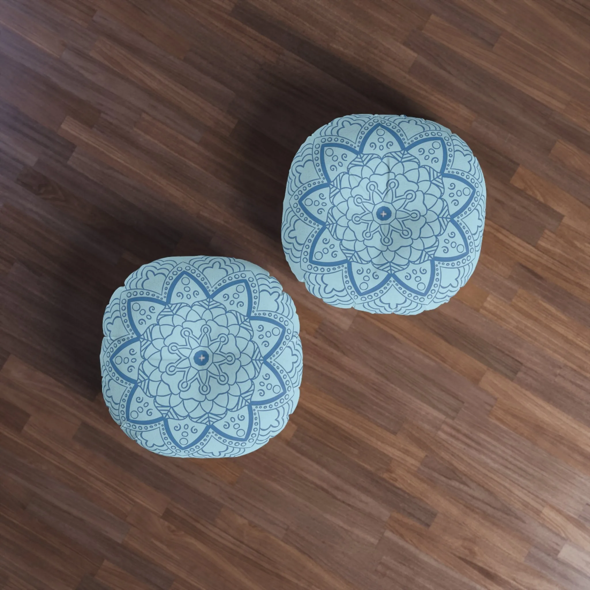 Handmade Mandala Art Floor Cushion - Steel Blue Mandala Art Design