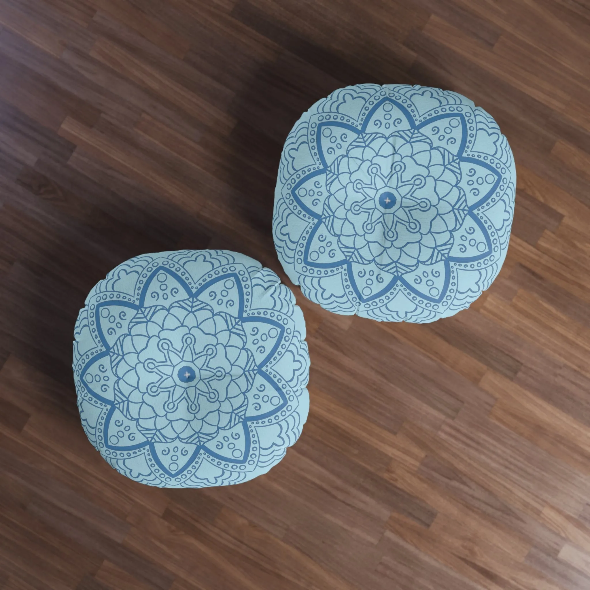 Handmade Mandala Art Floor Cushion - Steel Blue Mandala Art Design