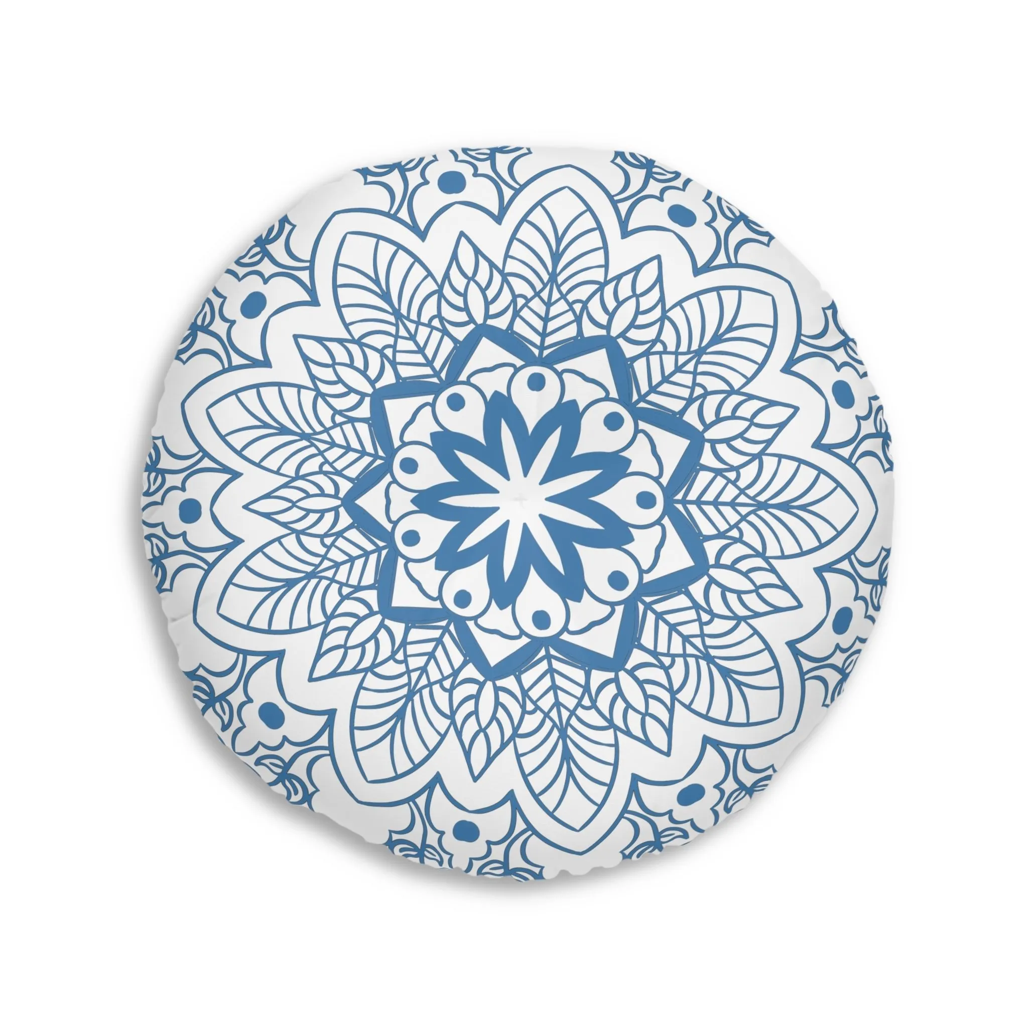 Handmade Mandala Art Floor Cushion - Steel Blue - Round