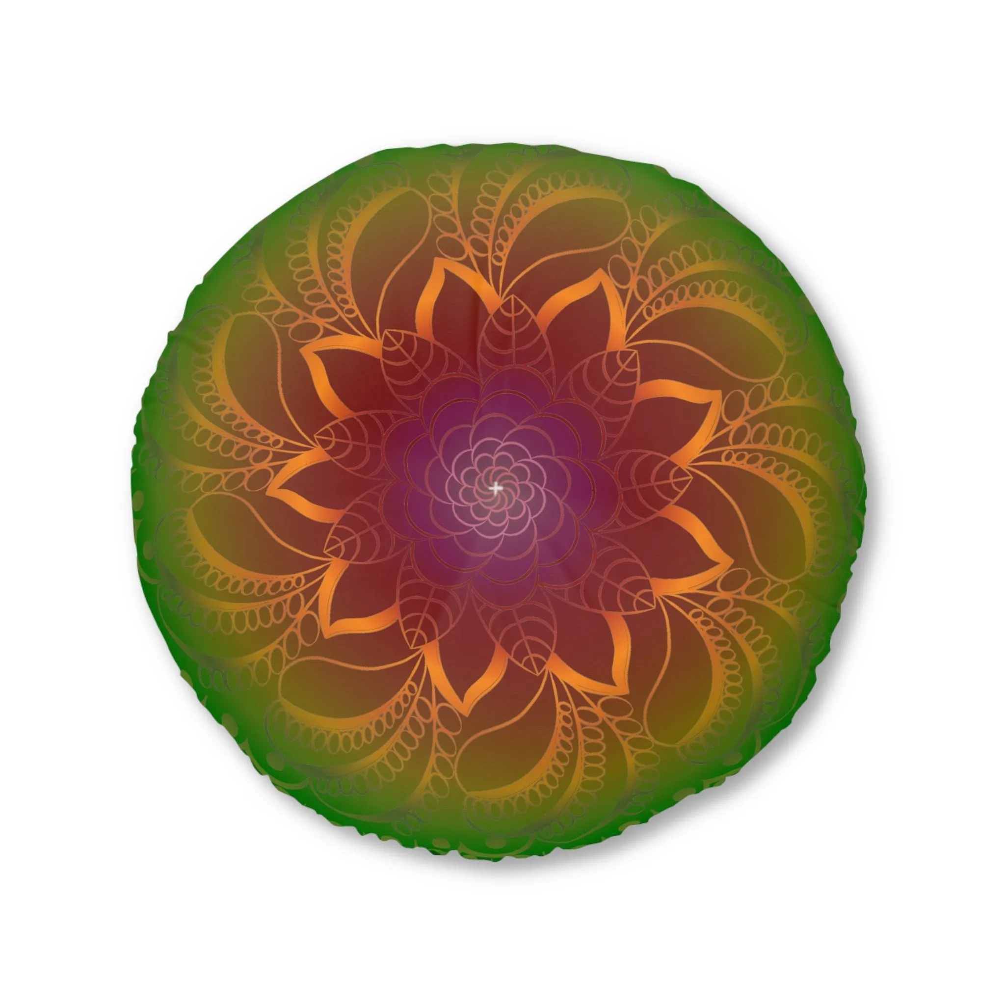 Handmade Mandala Art Rainbow Flower - Tufted Round Floor Cushion