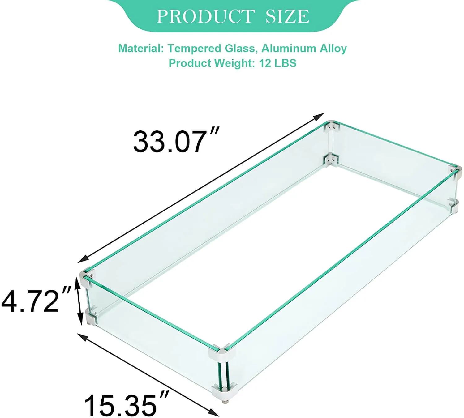 Homrest 33"x15.35"x4.72"Tempered Glass Windguard for Fire Pit Table