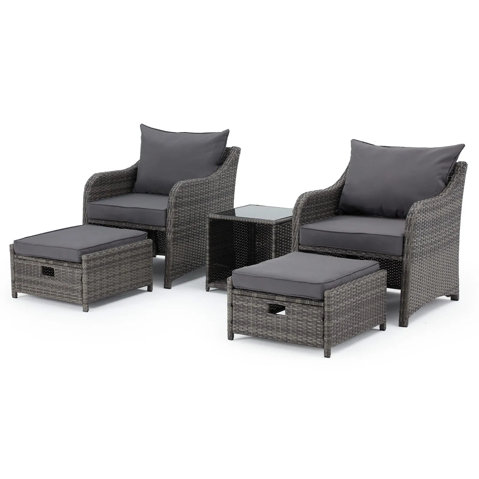 Homrest 5 Pcs Patio Wicker Chair Set with Ottomans and Coffee Table, Gray