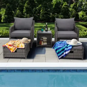 Homrest 5 Pcs Patio Wicker Chair Set with Ottomans and Coffee Table, Gray