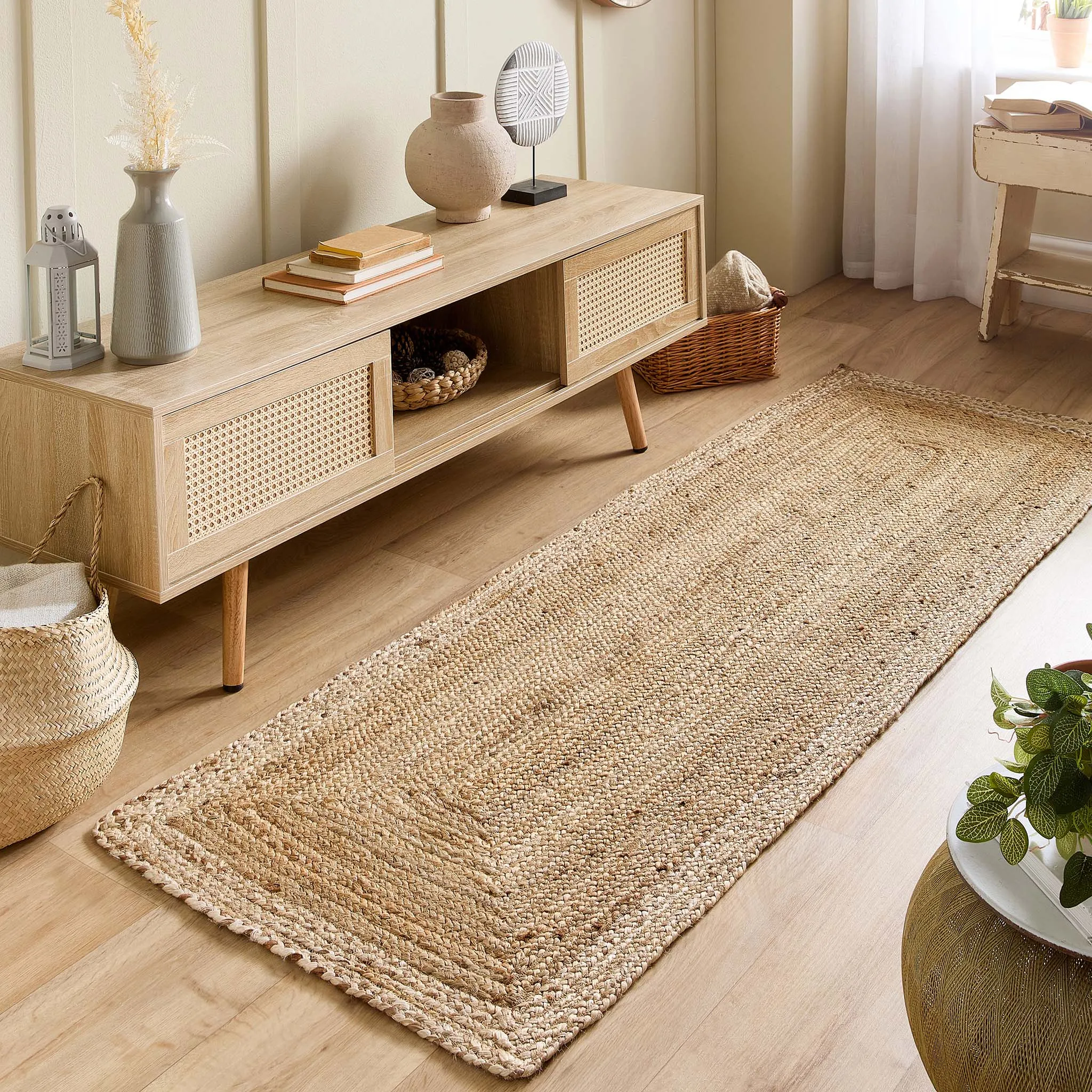 Jute Border Rug Natural White