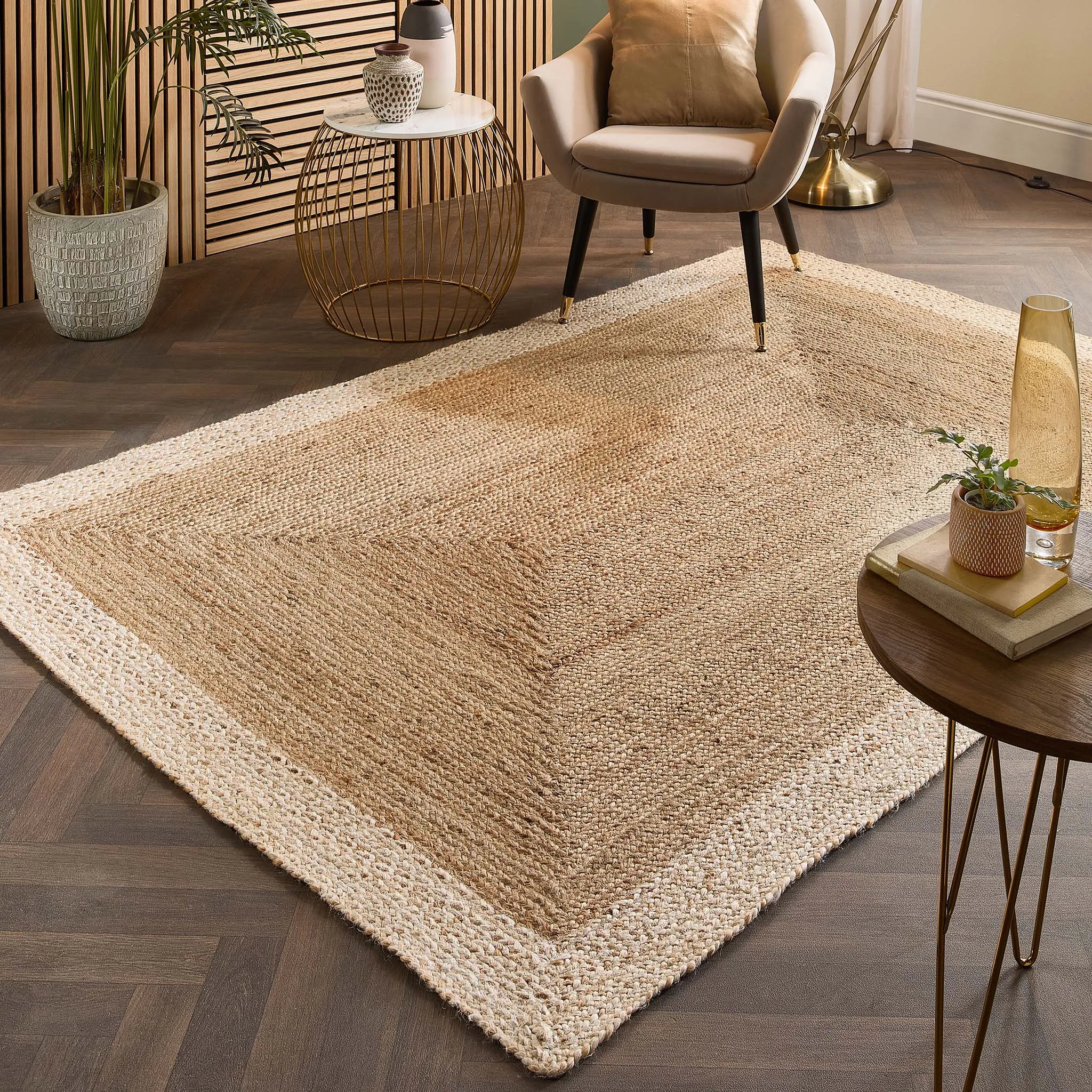 Jute Border Rug Natural White