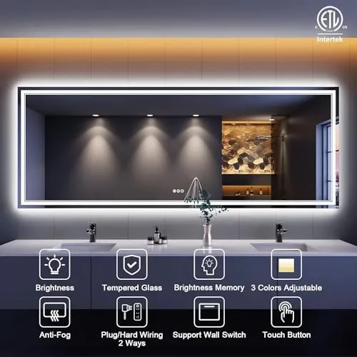 KALYAN TRADERS led Wall Mirror bedroom mirror with Touch Sensor: Illuminated Rectangular Lighted Mirror with Natural Light Background (Wall Mount) size(24x30)-W16.