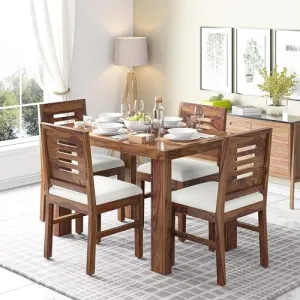 Knite Craft Solid Sheesham Wood & Jute Fabric Square Dining Table 4 Seater Dining Set Dinner Table for Dining and Living Room Furniture I (Do-It-Yourself) (Natural Finish)