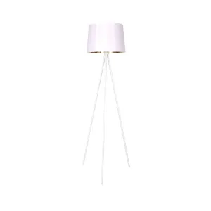 LAMP FLOOR-METAL TRIPOD-WHITE & GOLD SHADE 155cm H