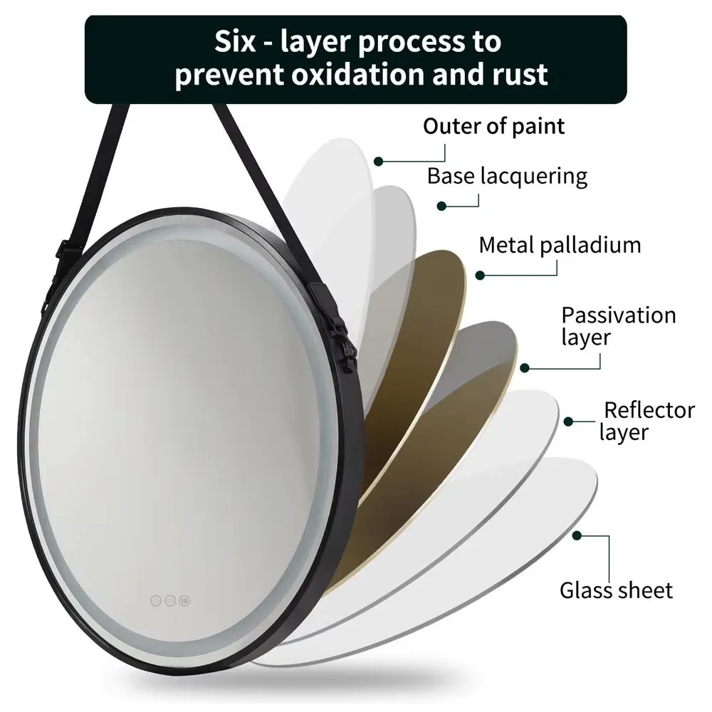 Large Round LED Bathroom Mirror with Anti-Fog, Touch Sensor, and Dimmable Lights – Black/Gold Frame, 32/24 Inch