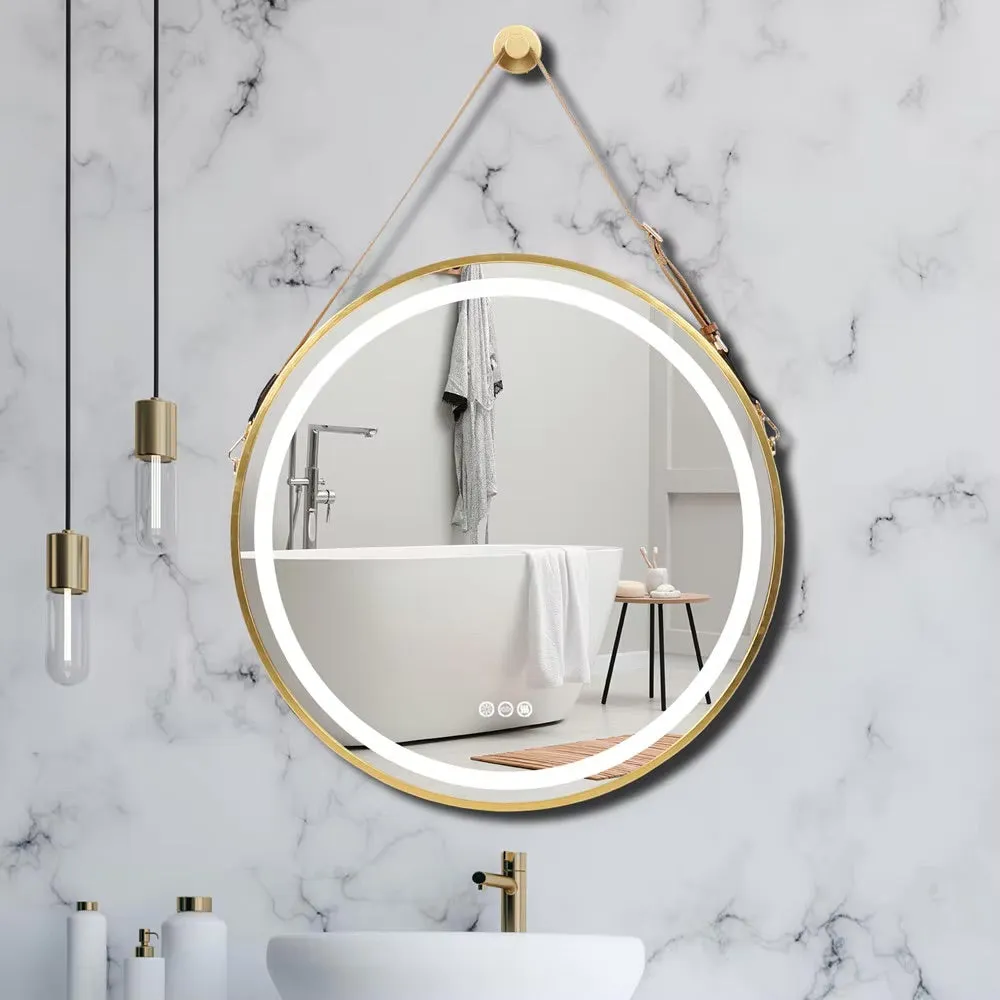 Large Round LED Bathroom Mirror with Anti-Fog, Touch Sensor, and Dimmable Lights – Black/Gold Frame, 32/24 Inch