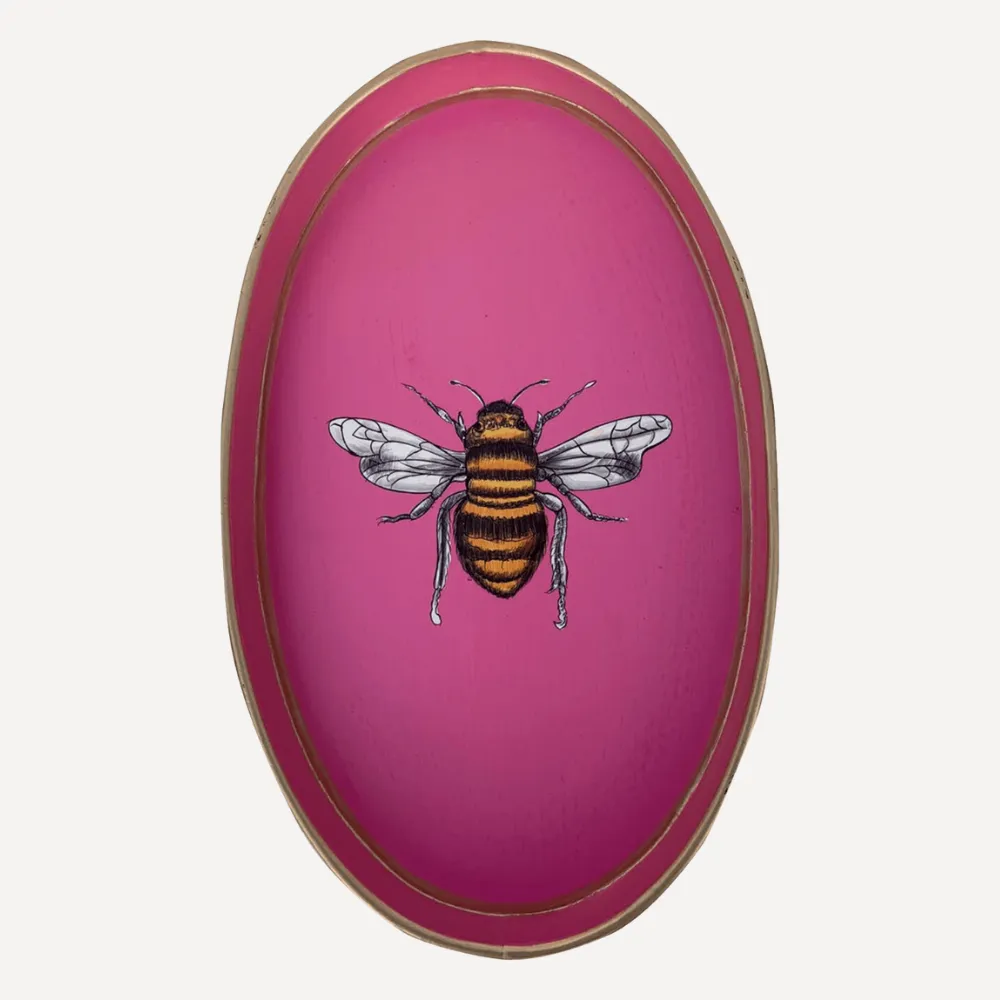 Les Ottomans Hand Painted Iron Tray - Pink Bee