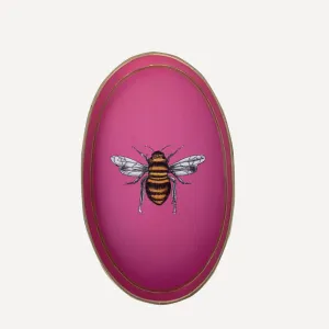 Les Ottomans Hand Painted Iron Tray - Pink Bee