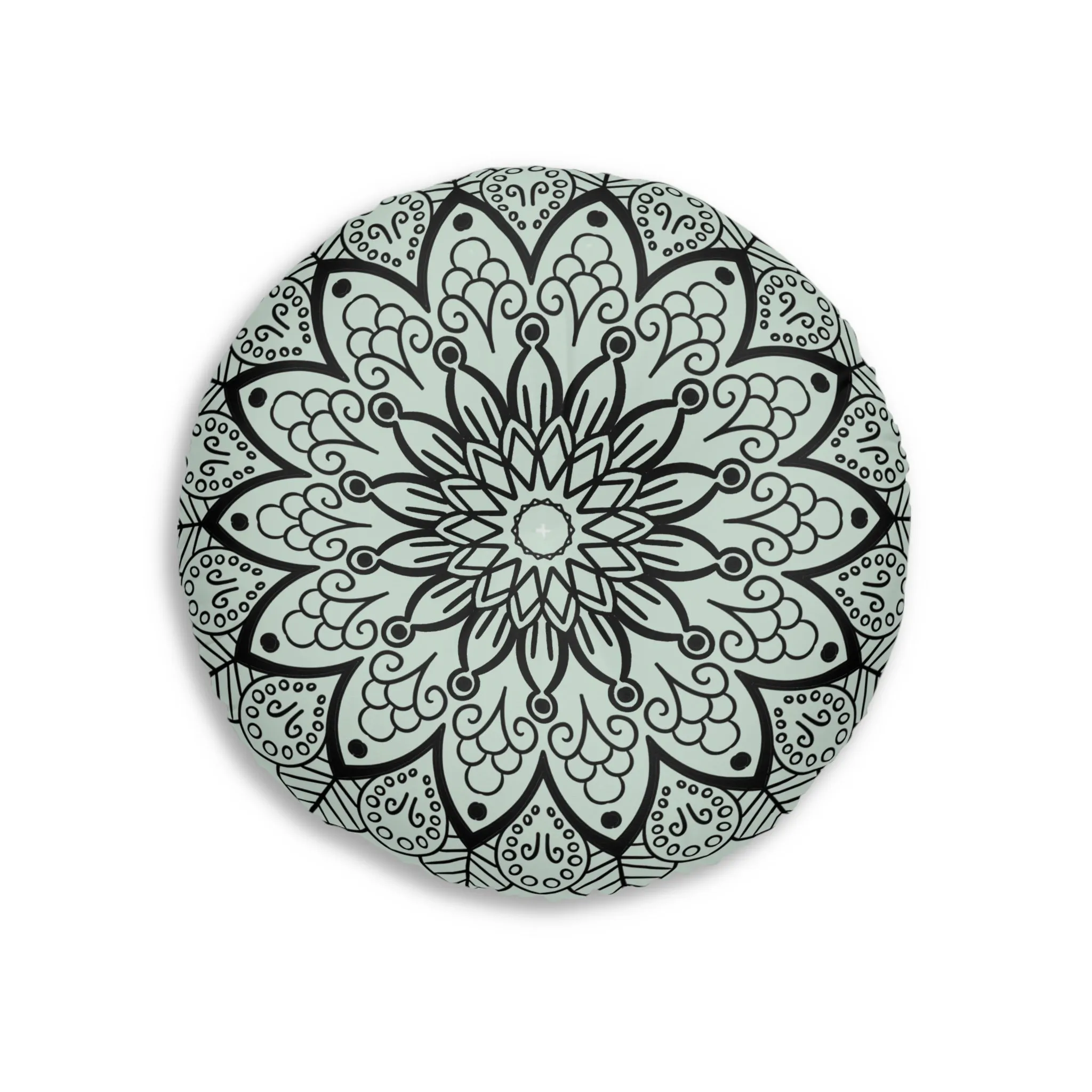 Light Teal Mandala Art Floor Cushion - Round Tufted Pillow