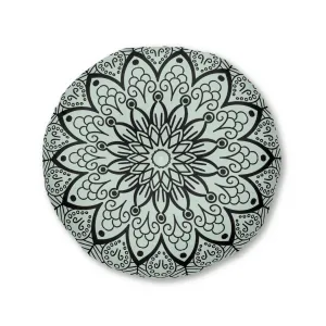 Light Teal Mandala Art Floor Cushion - Round Tufted Pillow