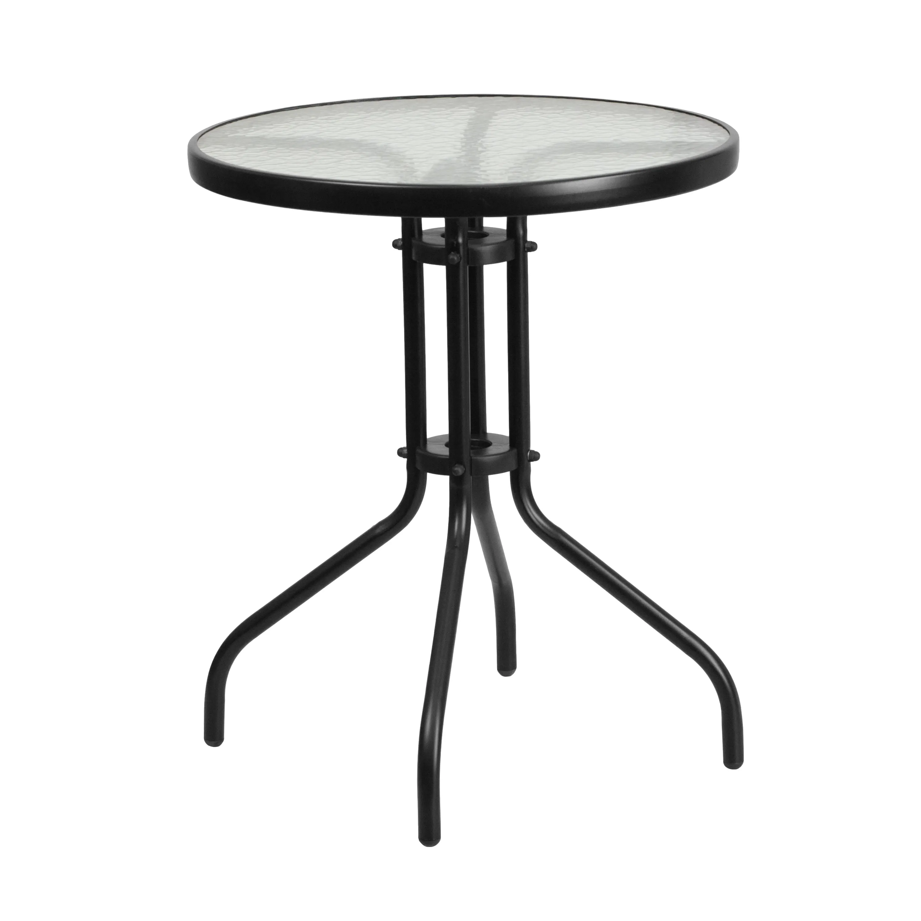 Lila 23.75'' Round Glass Metal Table with 2 Rattan Stack Chairs