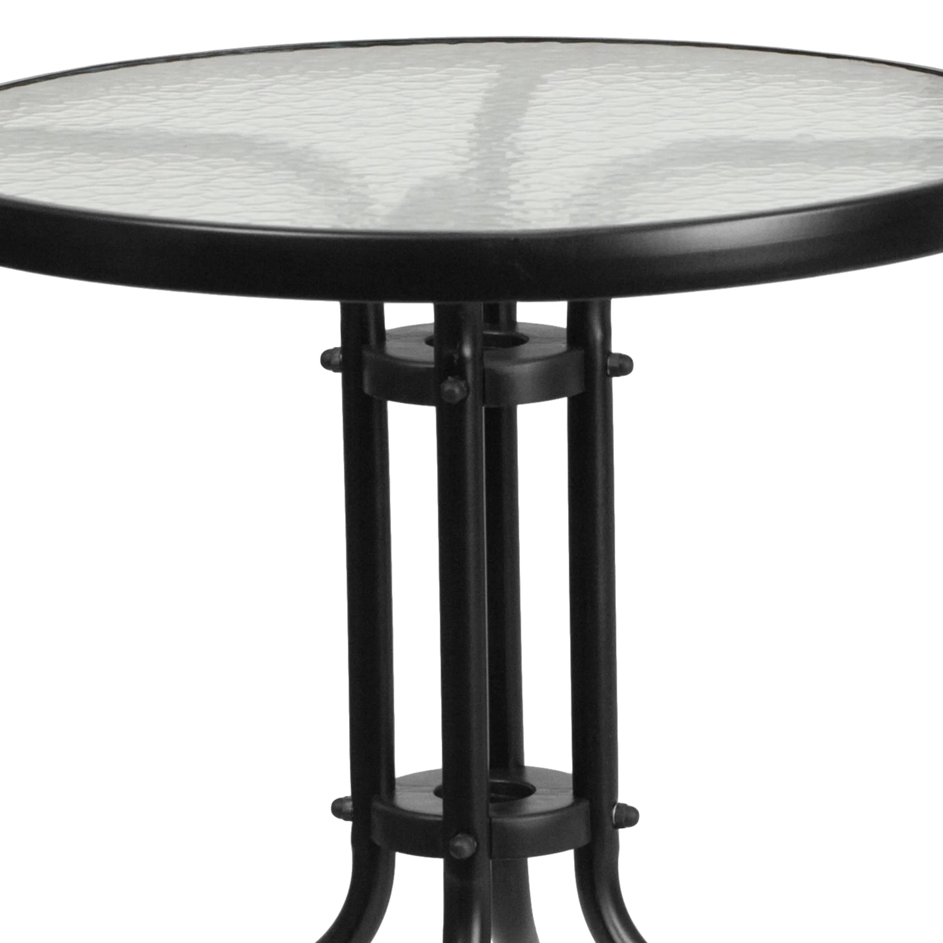 Lila 23.75'' Round Glass Metal Table with 2 Rattan Stack Chairs