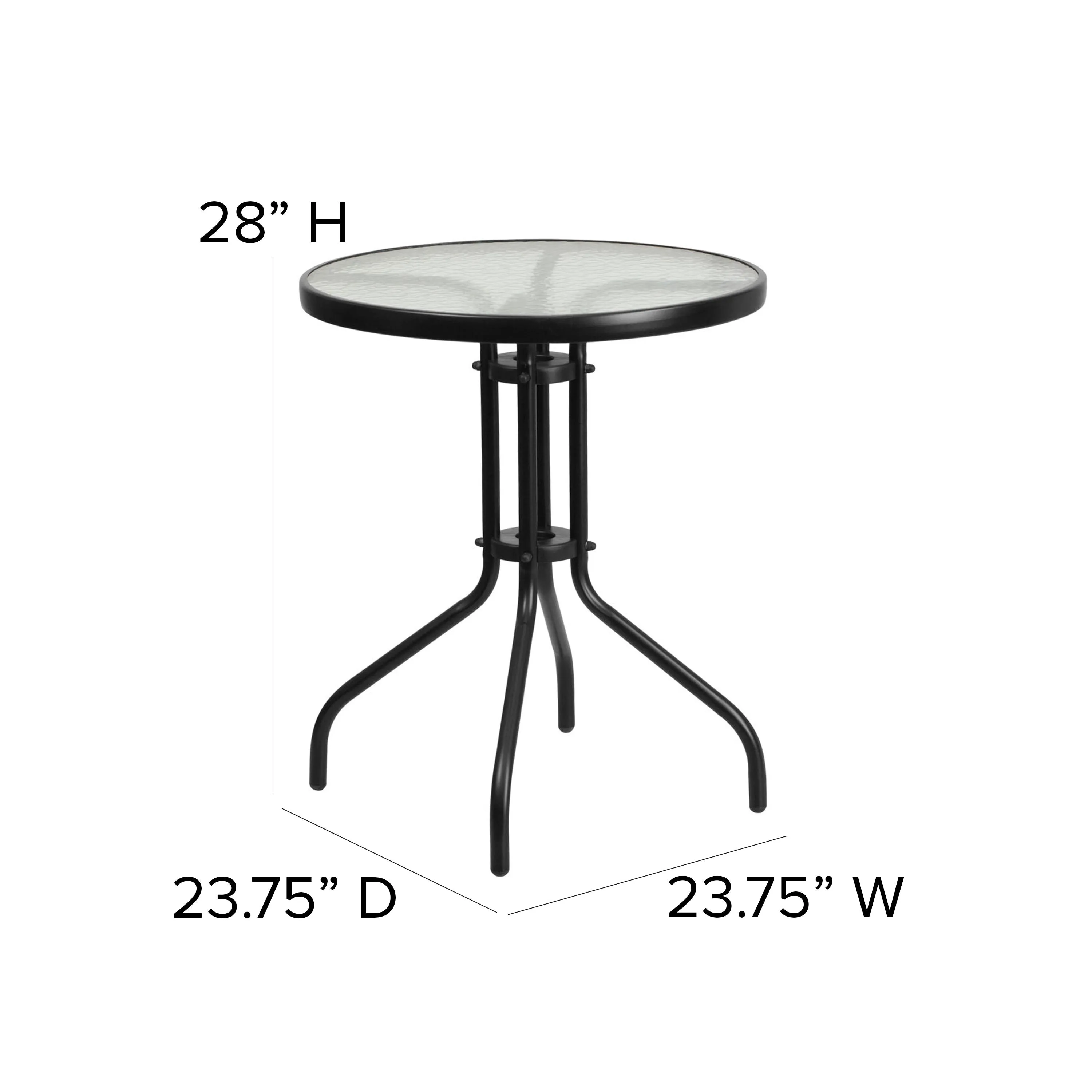 Lila 23.75'' Round Glass Metal Table with 2 Rattan Stack Chairs