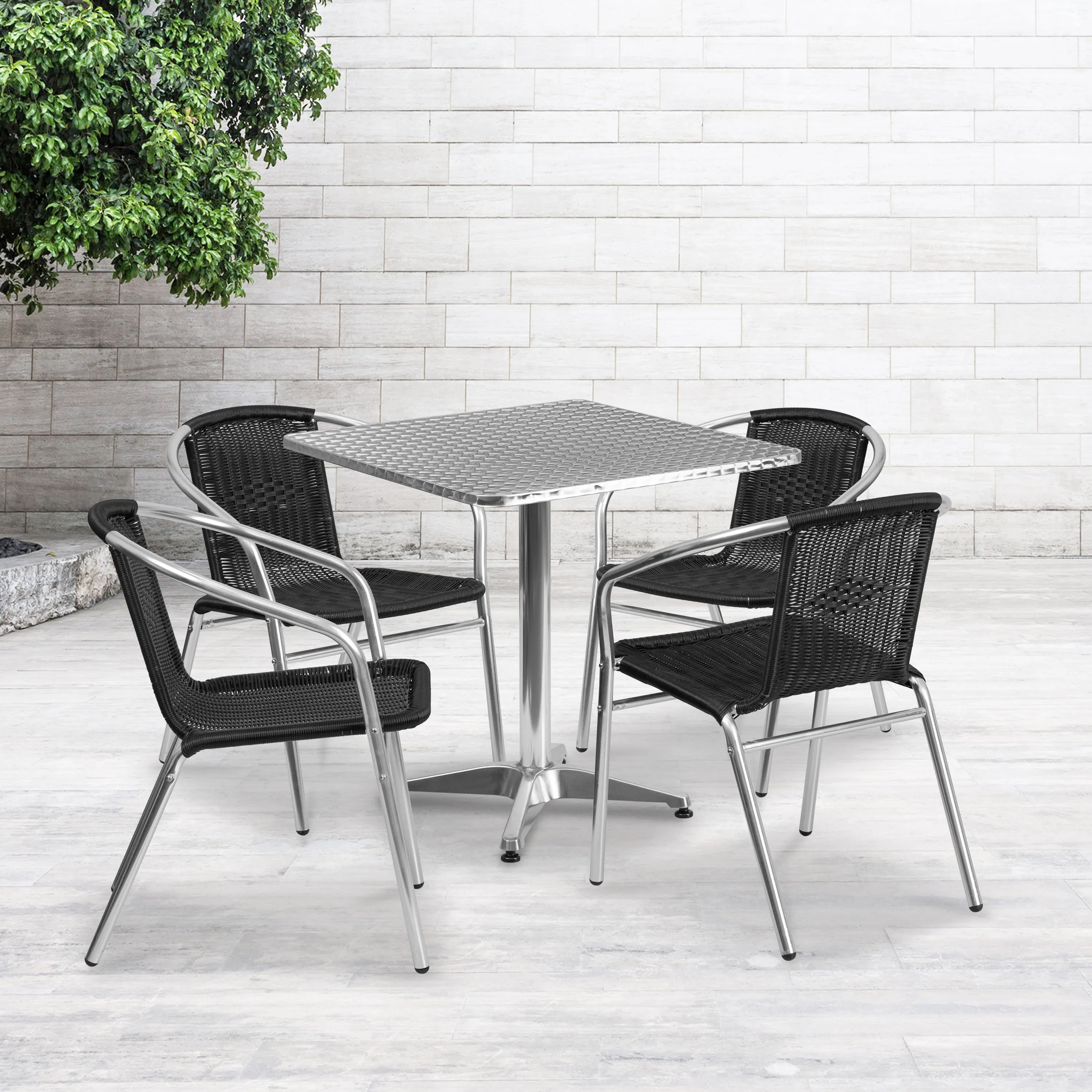 Lila 27.5'' Square Aluminum Indoor-Outdoor Table Set with 4 Rattan Chairs